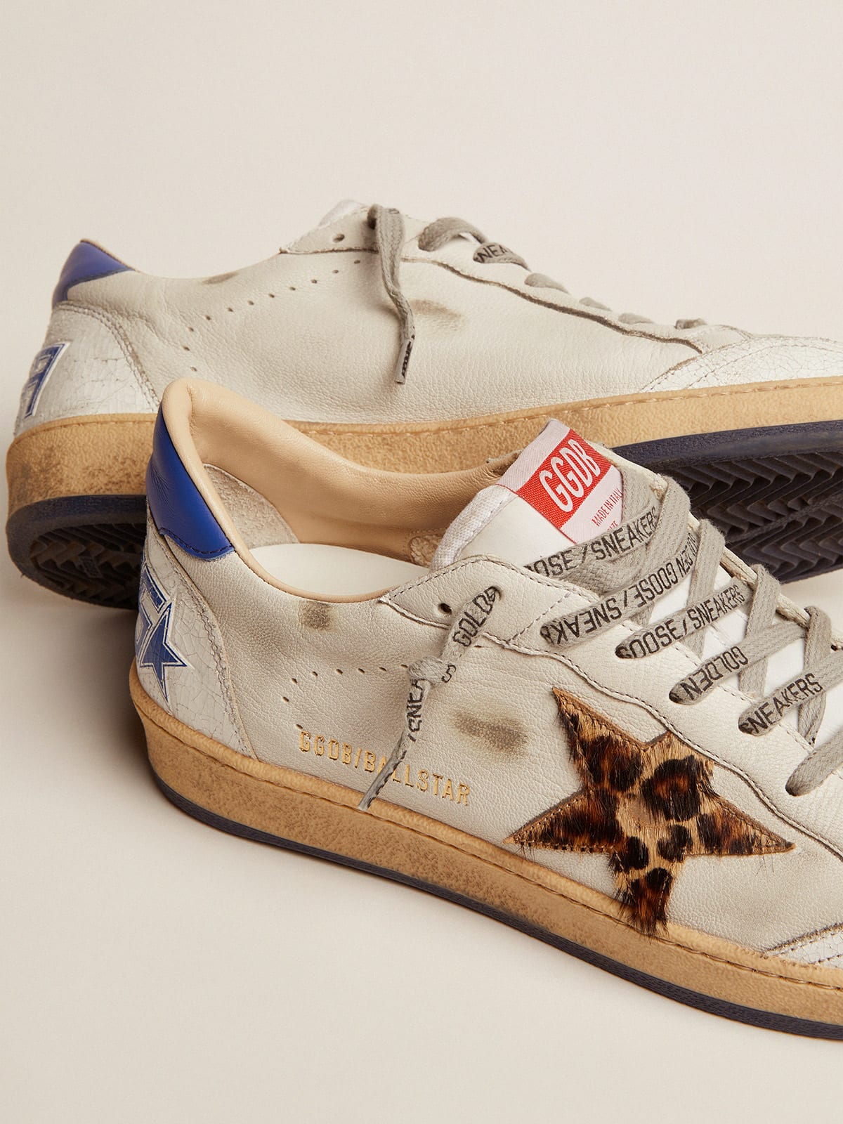 Golden Goose - Ball Star sneakers in white leather with light blue details in 
