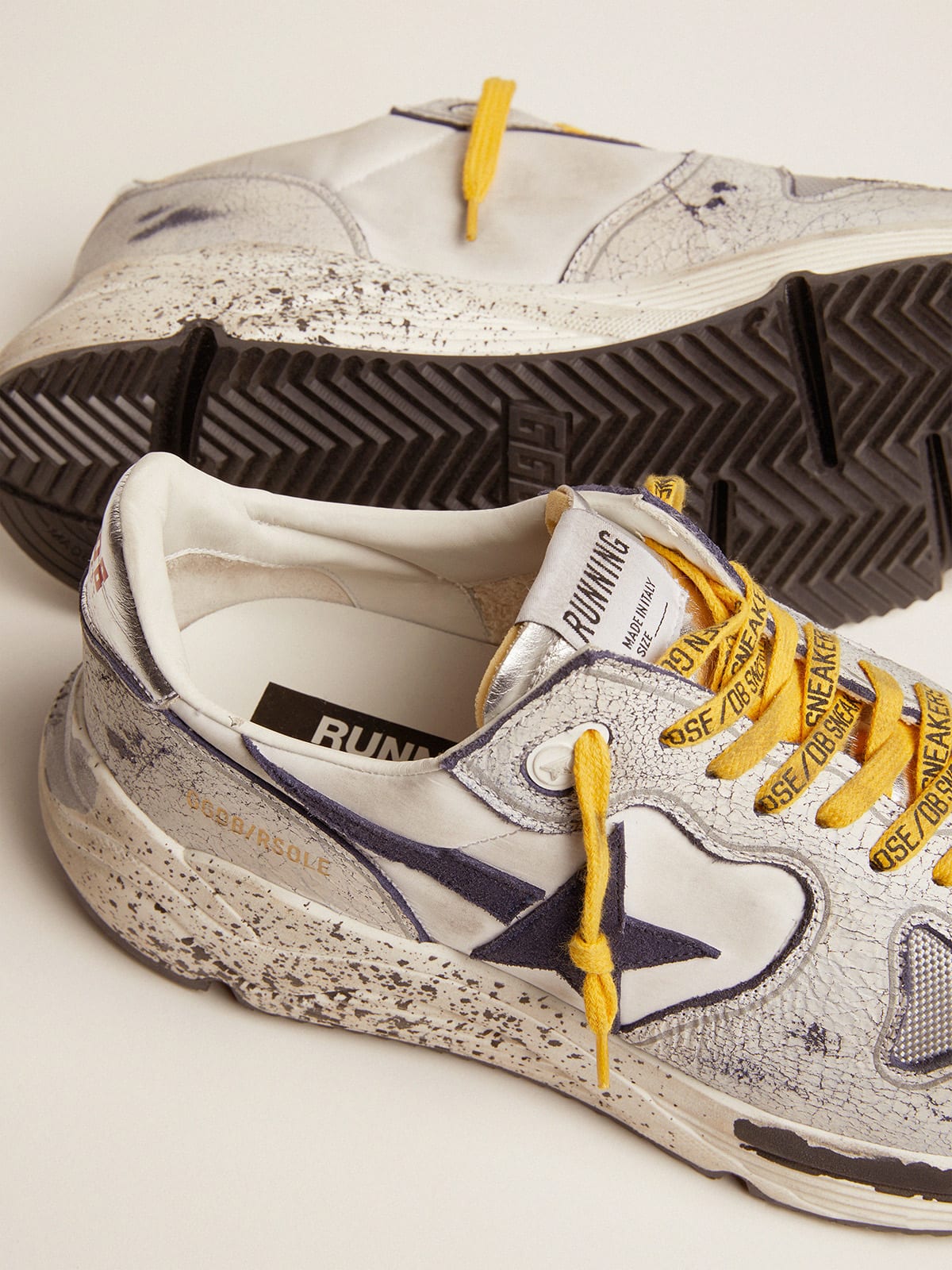 Running Sole sneakers in nylon with white crackle leather inserts | Golden  Goose