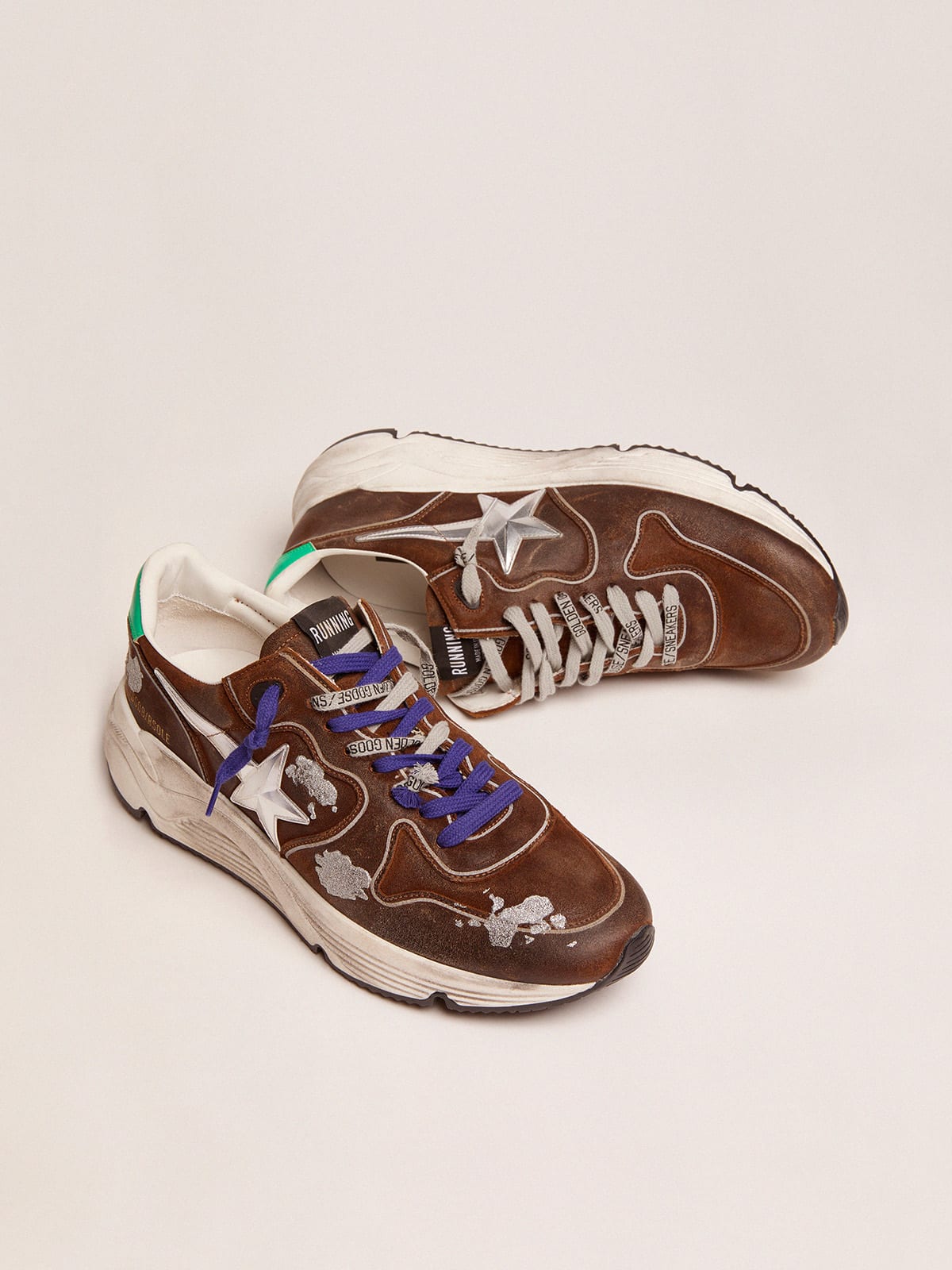 Running Sole sneakers in cognac-colored suede with 3D star | Golden Goose