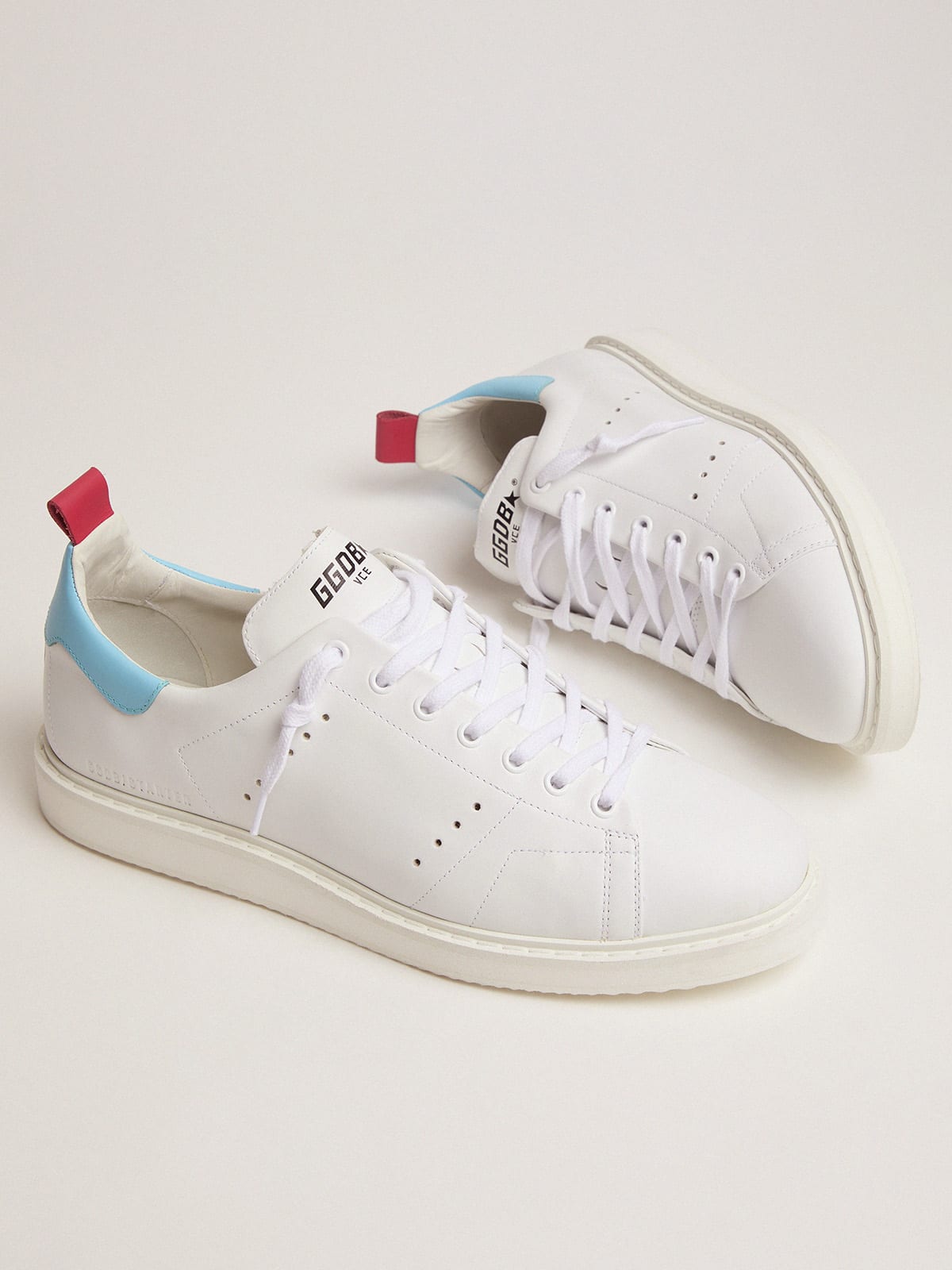 Golden Goose - White Starter LTD sneakers with light blue heel tab in 