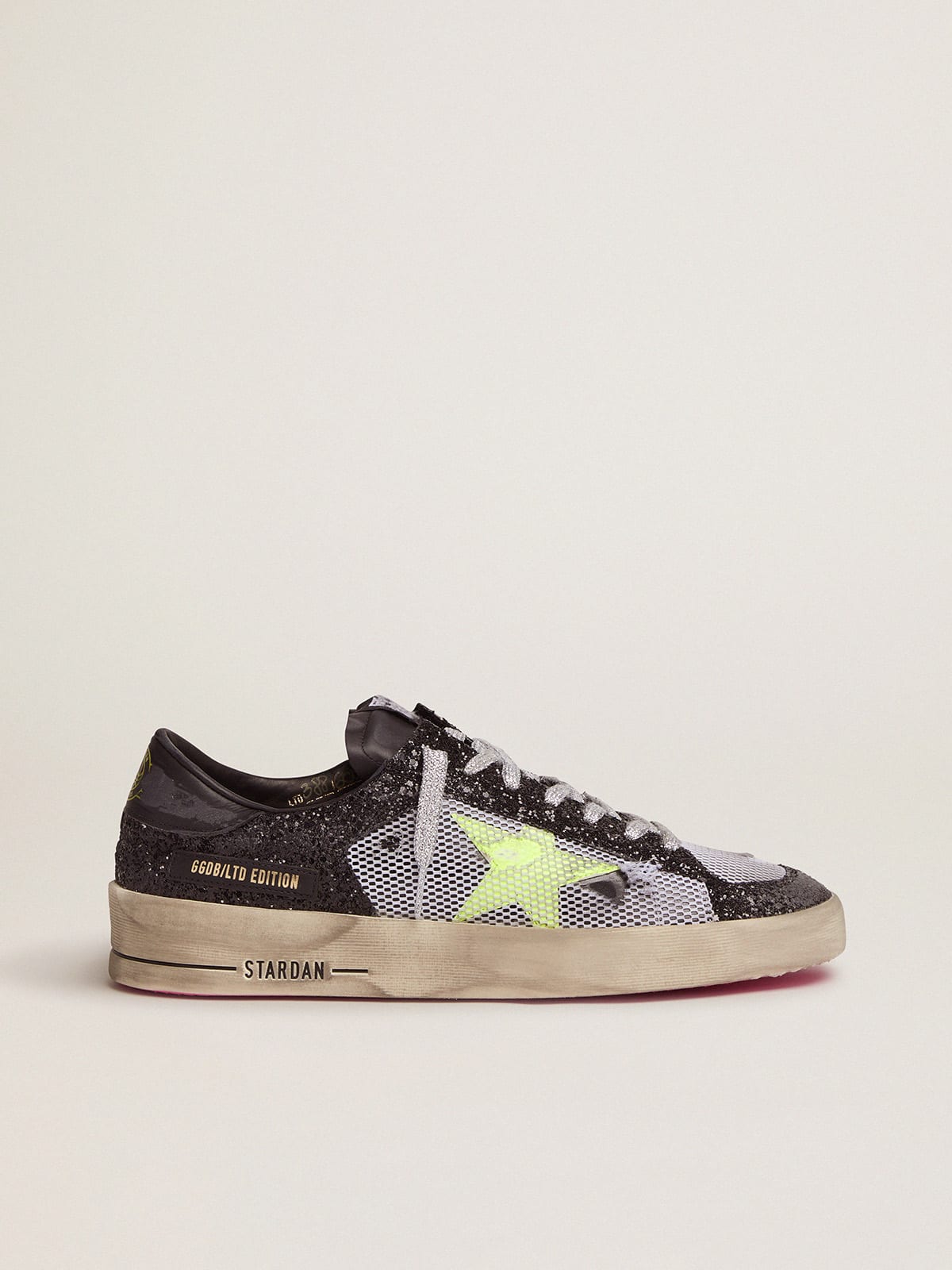 Stardan sneakers with glittery upper, fluorescent star and mesh inserts |  Golden Goose