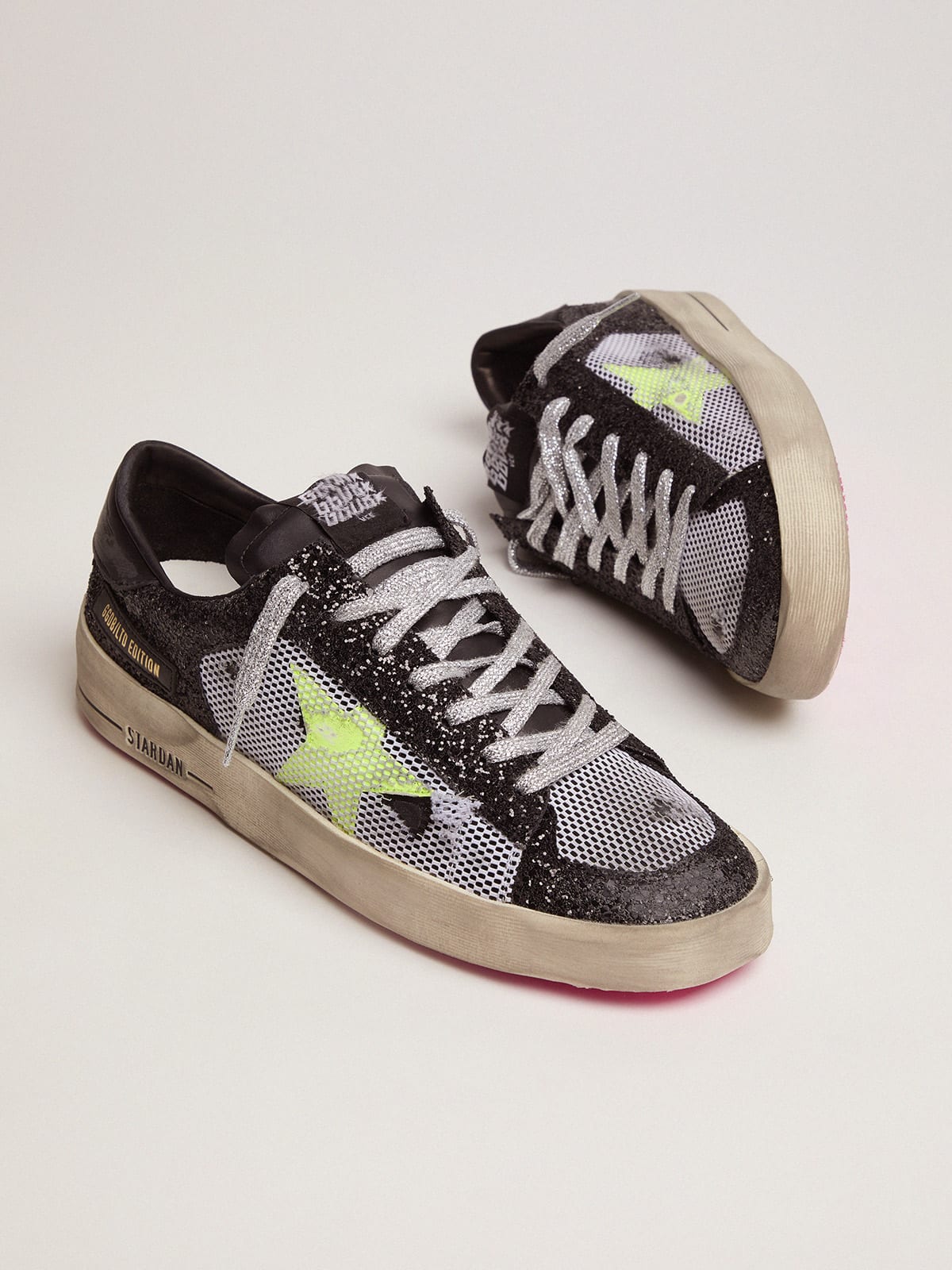 Golden Goose - Stardan sneakers with glittery upper, fluorescent star and mesh inserts in 