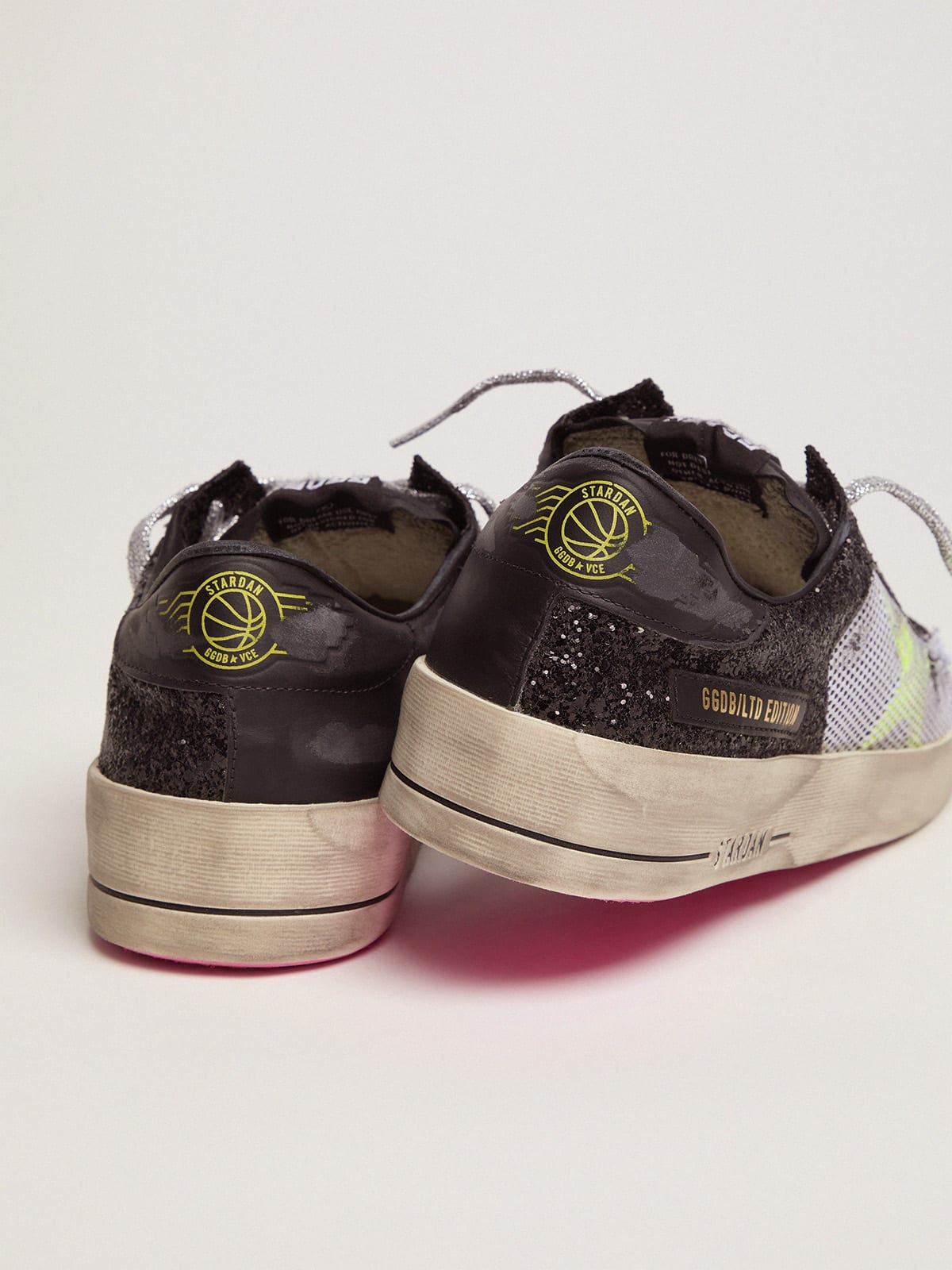 Golden Goose - Stardan sneakers with glittery upper, fluorescent star and mesh inserts in 