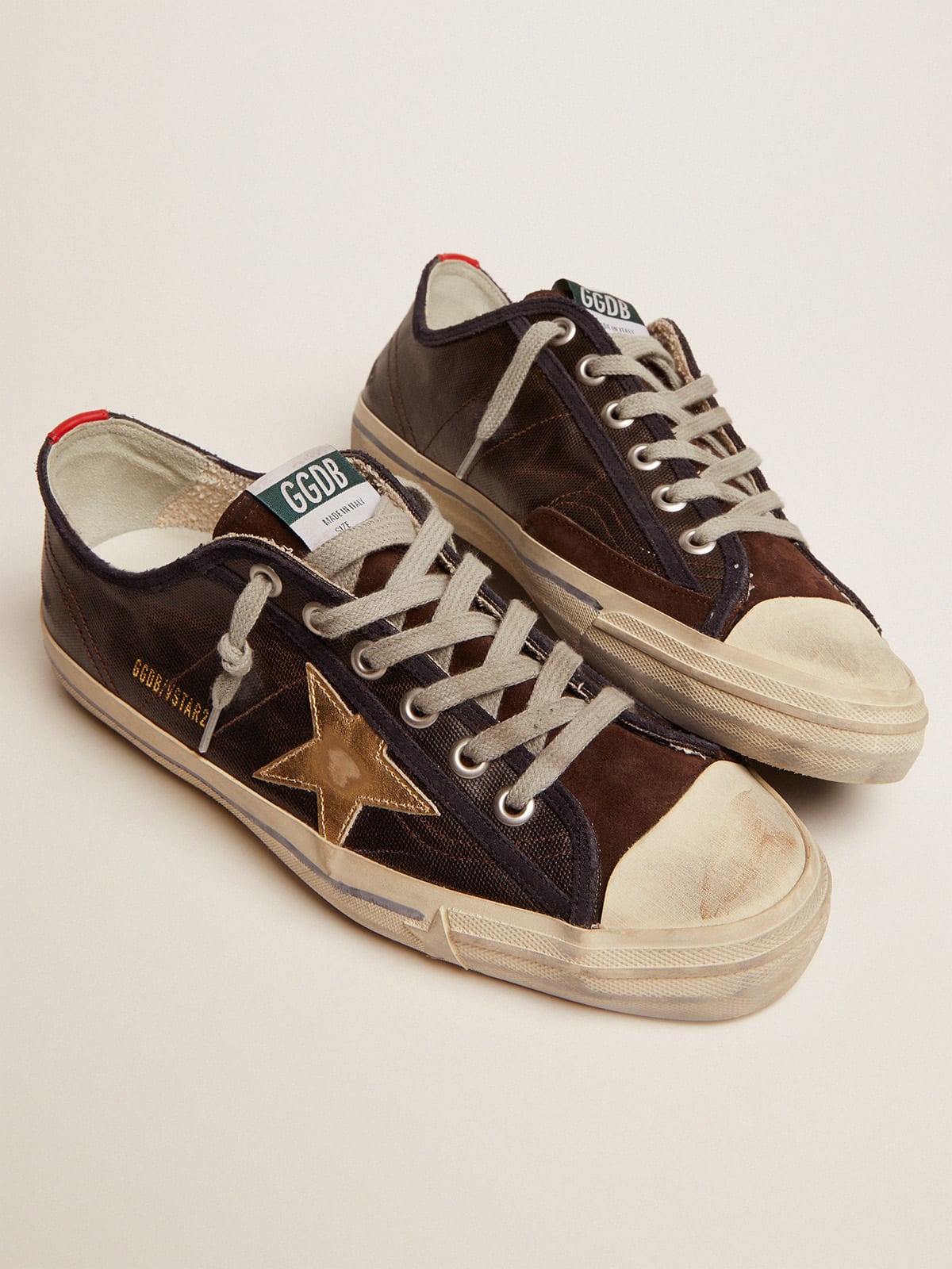 V-Star sneakers in dark blue canvas and brown suede with gold