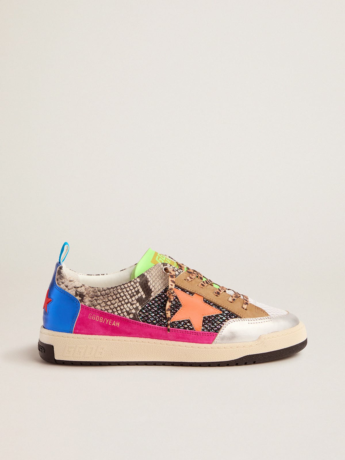 Men’s snakeskin-print Yeah sneakers with orange star | Golden Goose