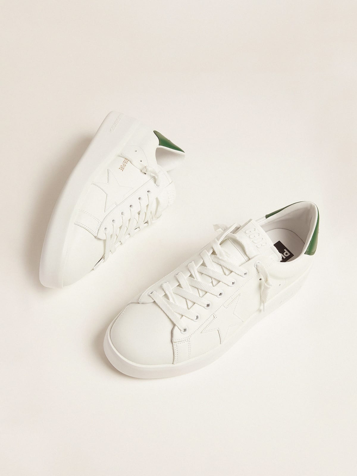 Golden Goose - White Purestar sneakers with green heel tab in 