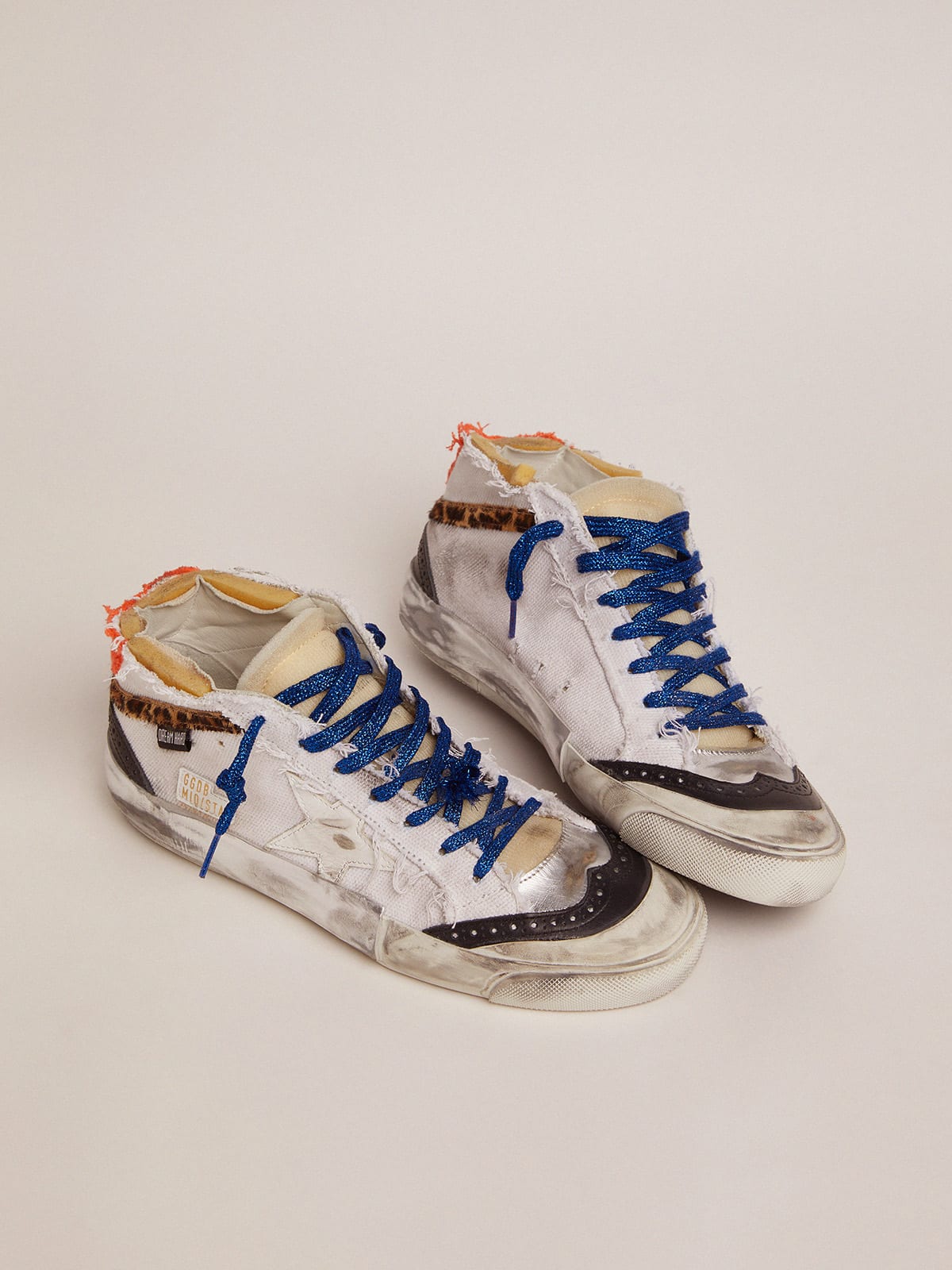 Mid Star sneakers with white canvas upper and multi-foxing | Golden Goose