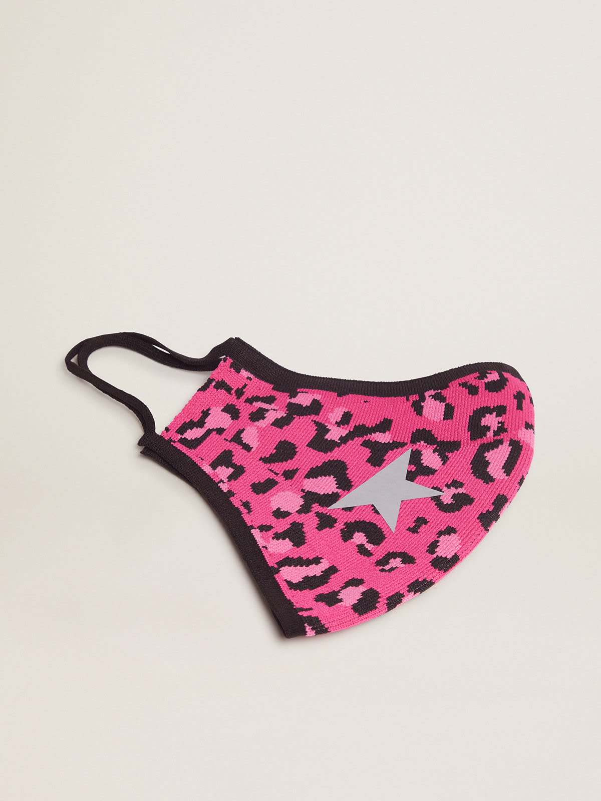 Golden Goose - Fuchsia leopard-print Golden face mask with silver star in 