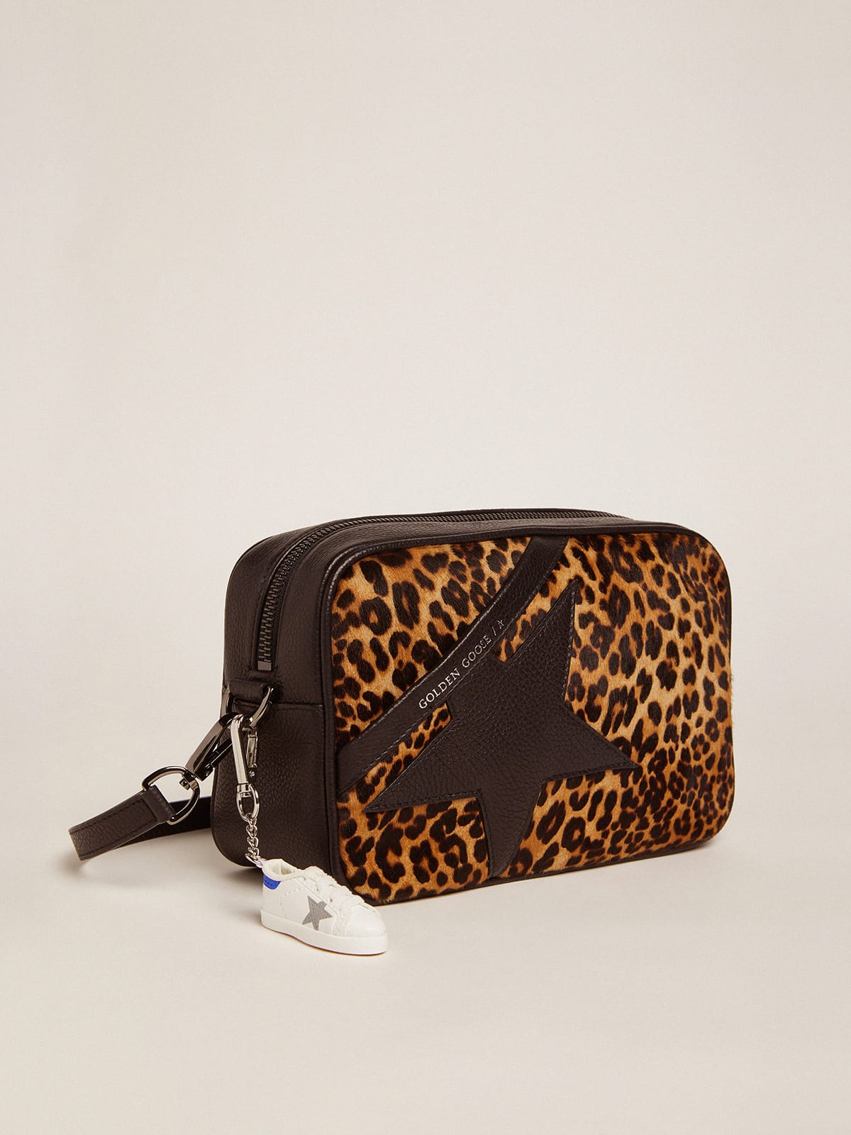 Golden Goose - Bolsa Star feminina de couro cavalinho com estampa de leopardo in 