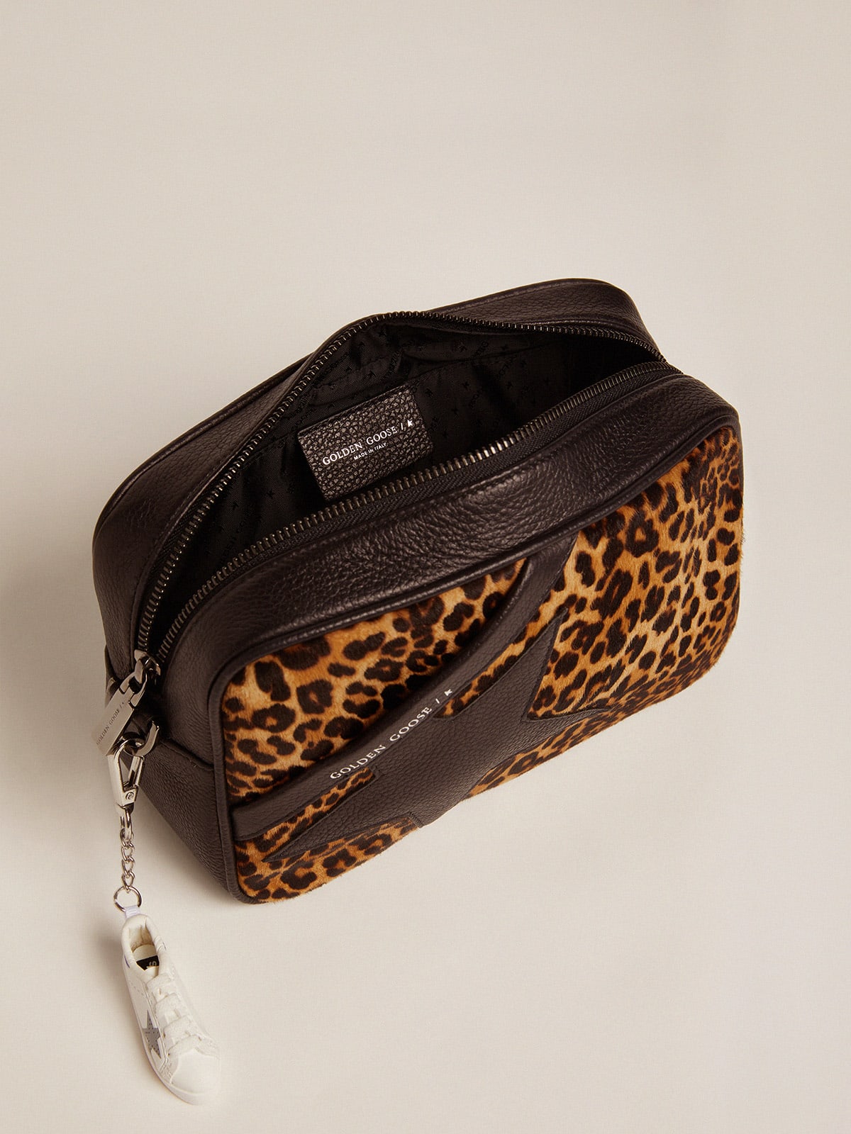 Golden Goose - Bolsa Star feminina de couro cavalinho com estampa de leopardo in 