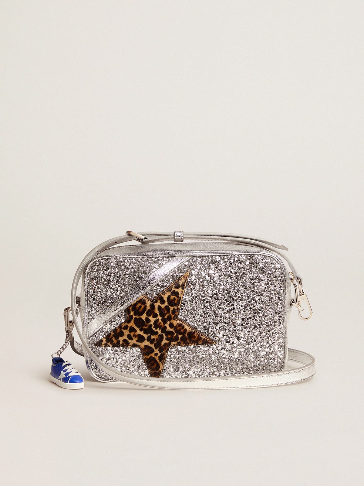 Golden Goose - Star Bag in laminated leather with silver glitter and star in leopard-print pony skin. in 