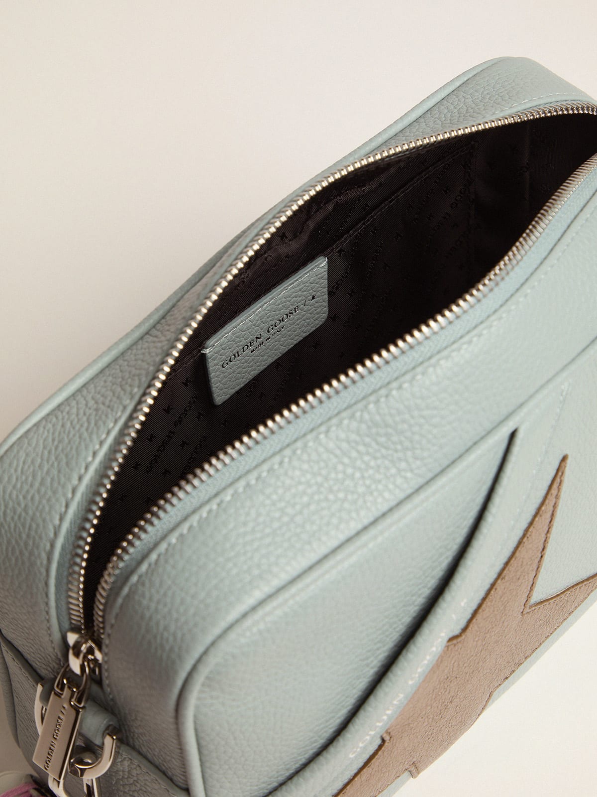 Golden Goose - Aquamarine Star Bag made of hammered leather with dark silver star in 
