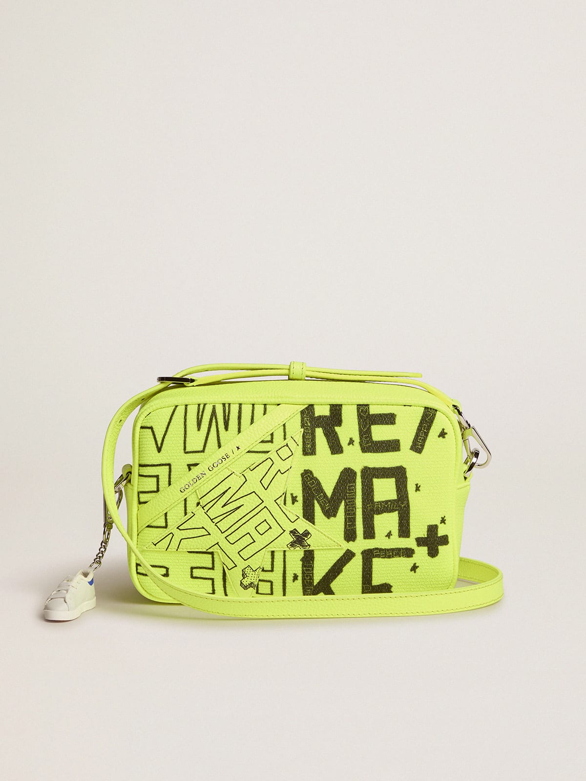 Golden Goose - Fluorescent yellow Star Bag in canvas with Sneakers Maker print in 