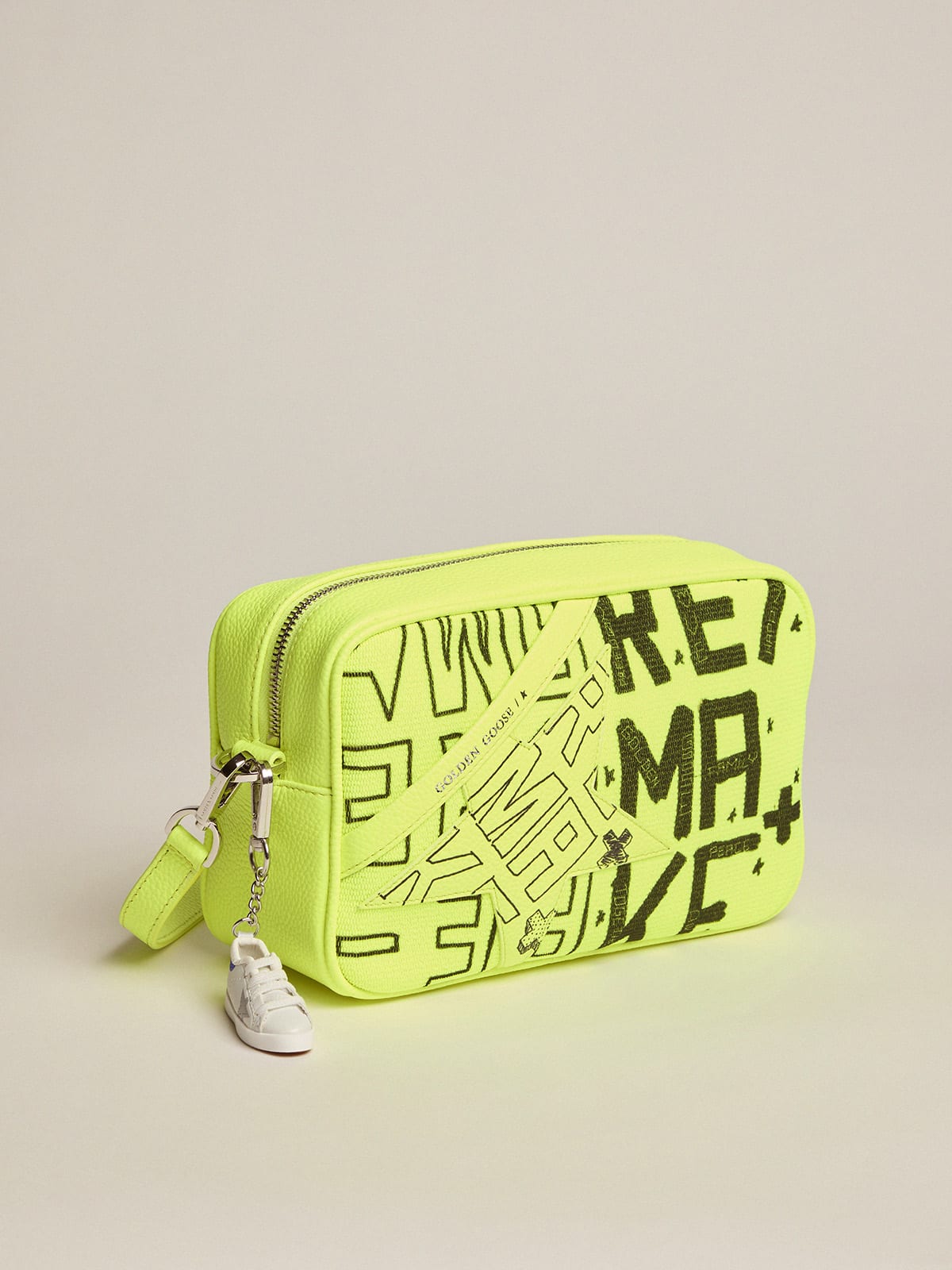 Golden Goose - Fluorescent yellow Star Bag in canvas with Sneakers Maker print in 