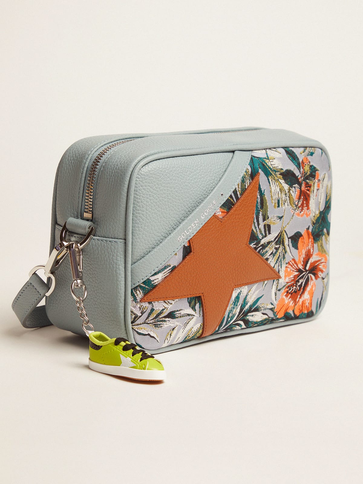 Golden Goose - Celadon Star Bag in hammered leather with jacquard print and caramel-colored star in 