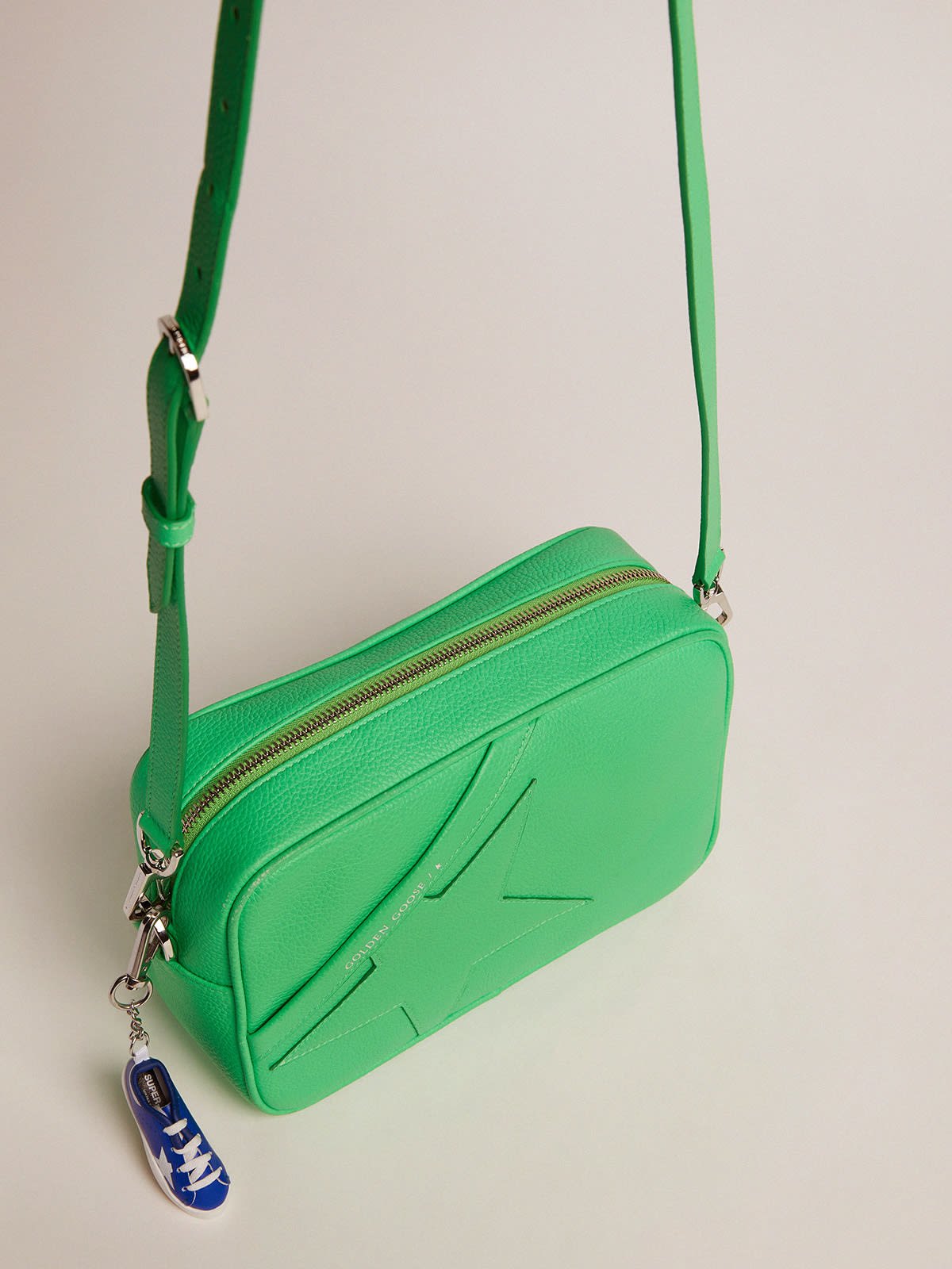 Sac Star Bag en cuir grain vert fluo avec toile ton sur ton