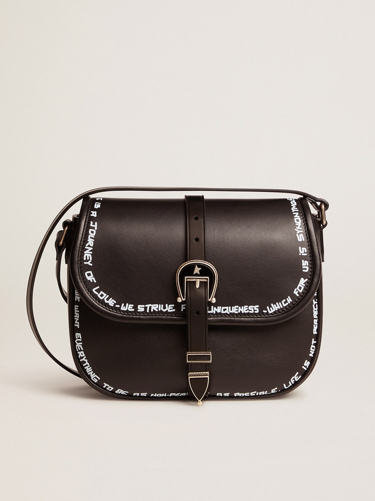 Golden Goose - Medium black leather Rodeo Bag with screen print in 