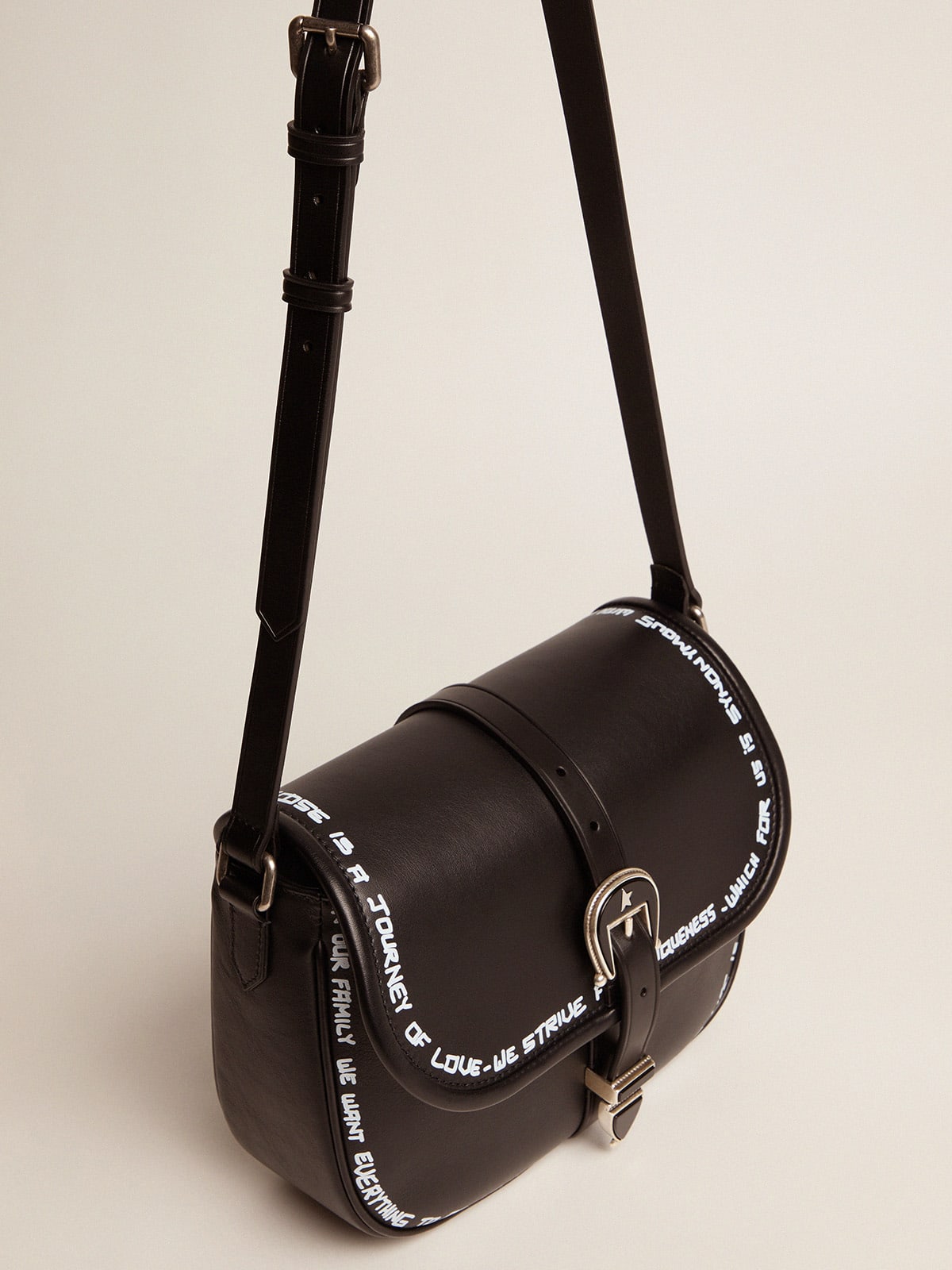 Golden Goose - Medium black leather Rodeo Bag with screen print in 