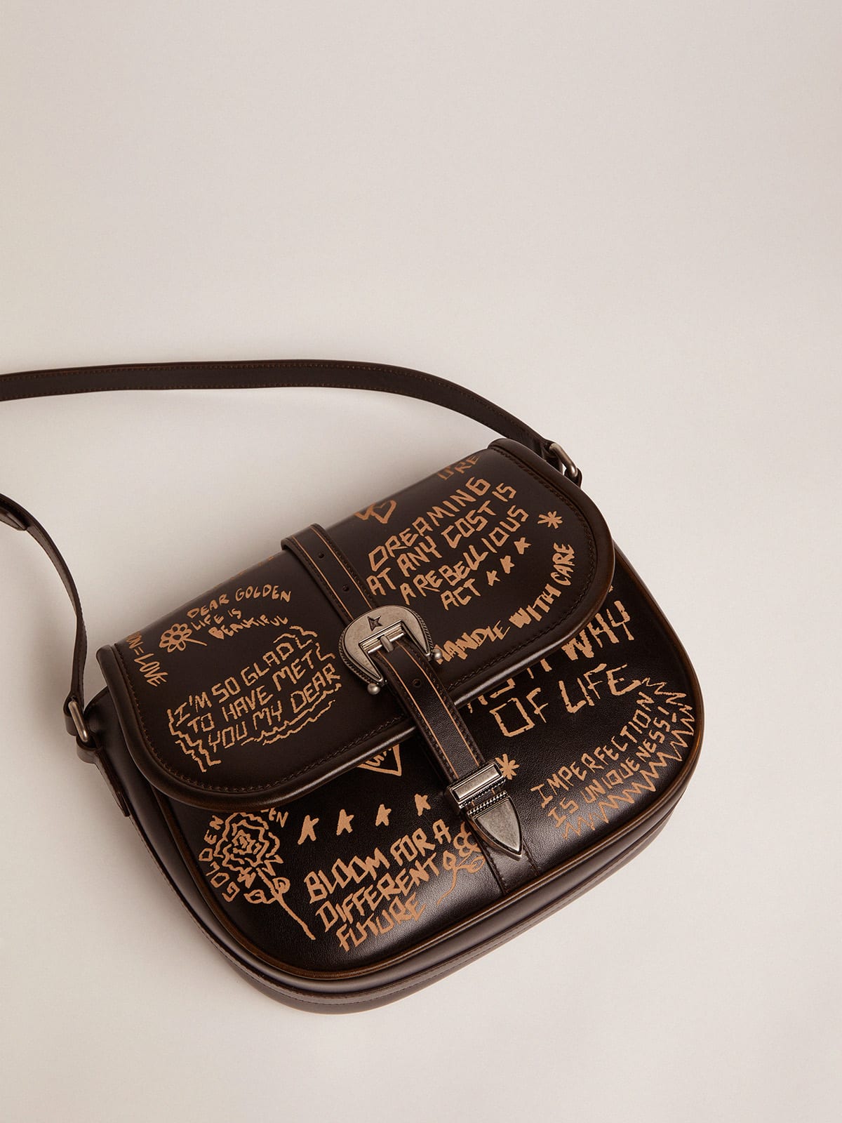 Golden Goose - Medium Rodeo Bag in black leather with contrasting lettering in 