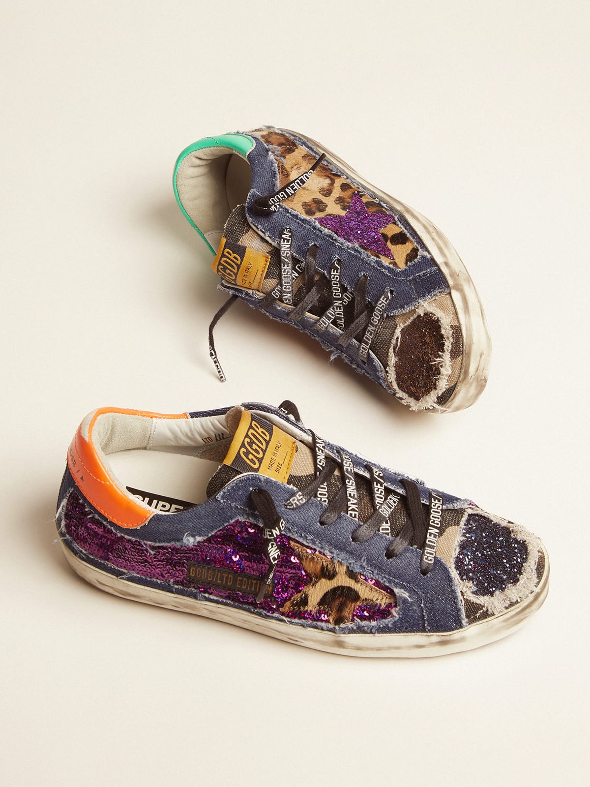 Golden goose cheap glitter leopard sneakers