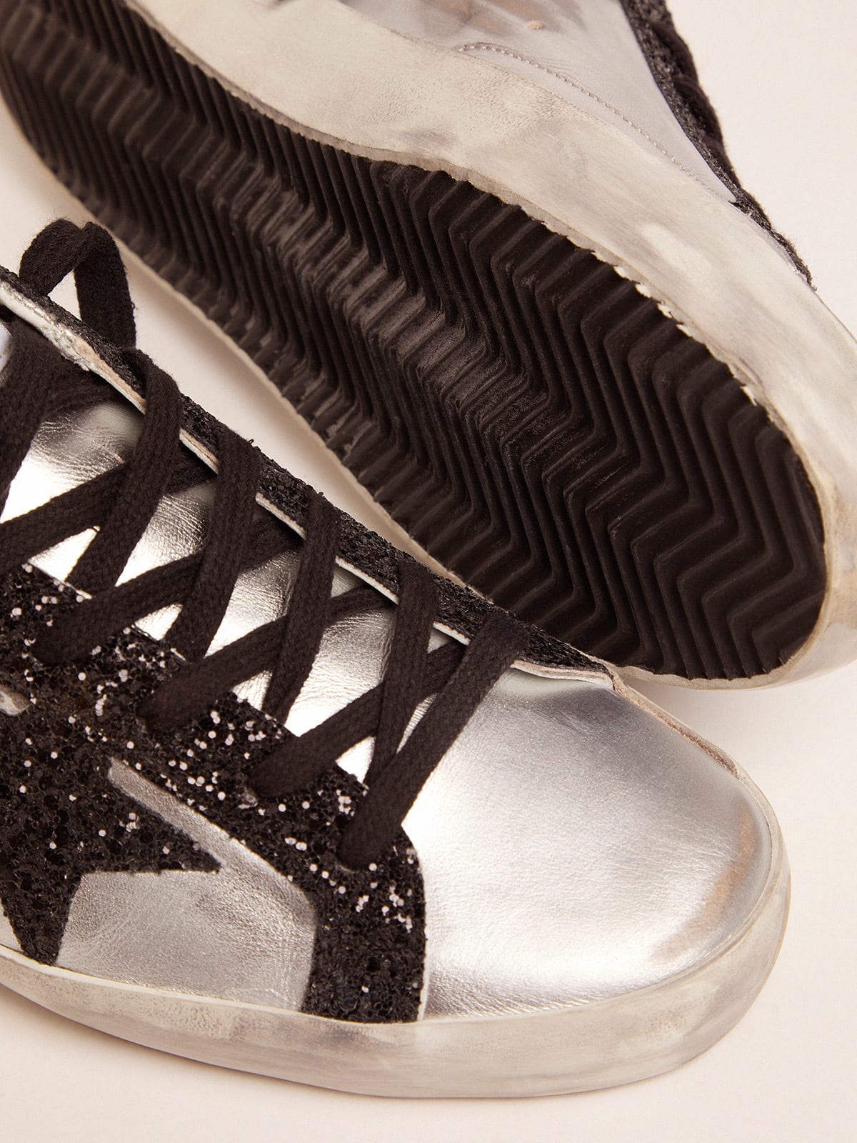 Silver Super-Star sneakers with glitter details | Golden Goose