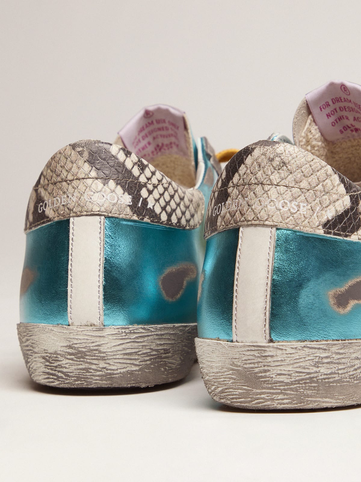 Golden Goose - Turquoise green laminated Super-Star LTD sneakers with snake-print heel tab in 