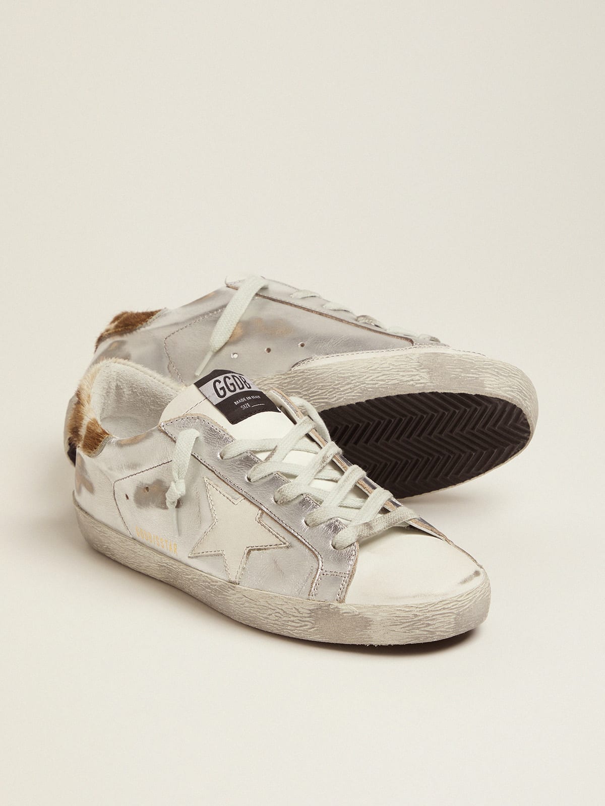 Laminated Super-Star sneakers with animal-print heel tab | Golden Goose