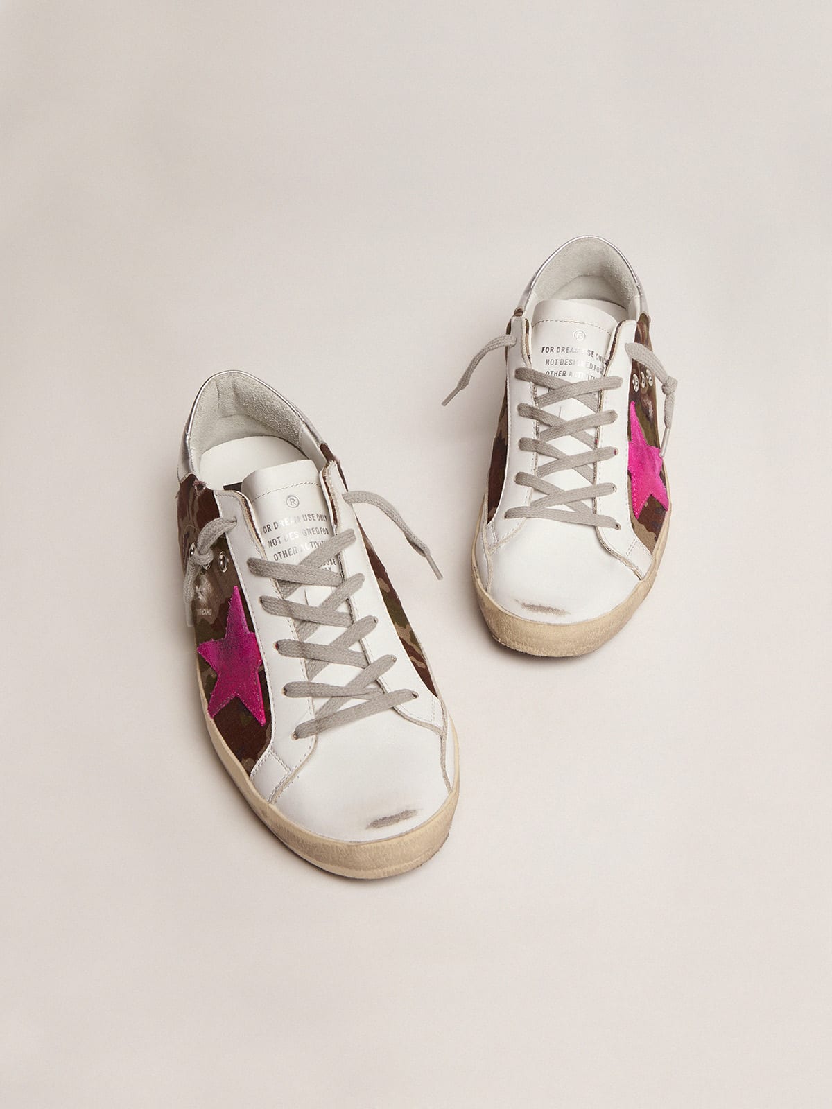 Super-Star sneakers with camouflage pattern and fuchsia star | Golden Goose