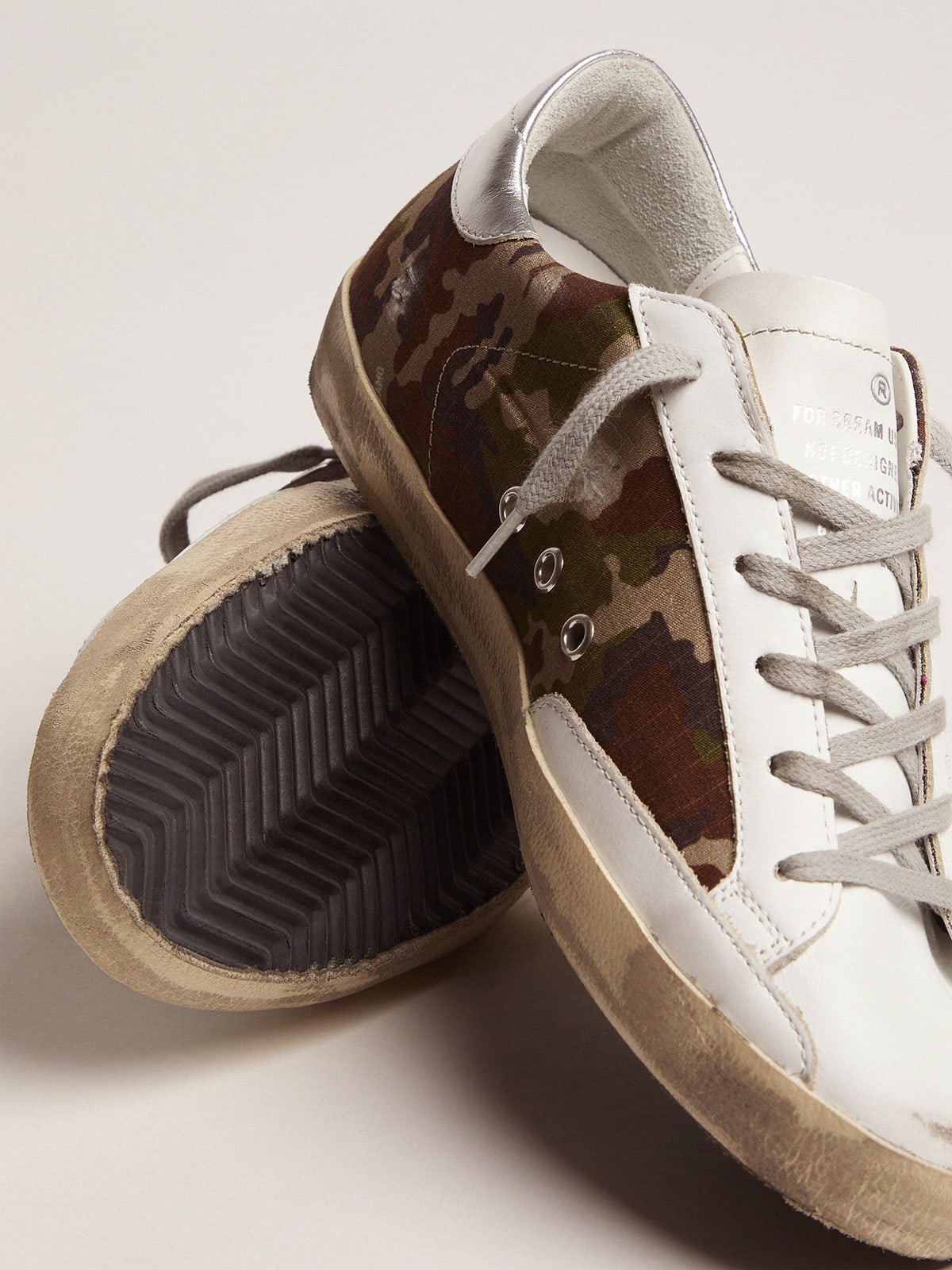 Super-Star sneakers with camouflage pattern and fuchsia star | Golden Goose