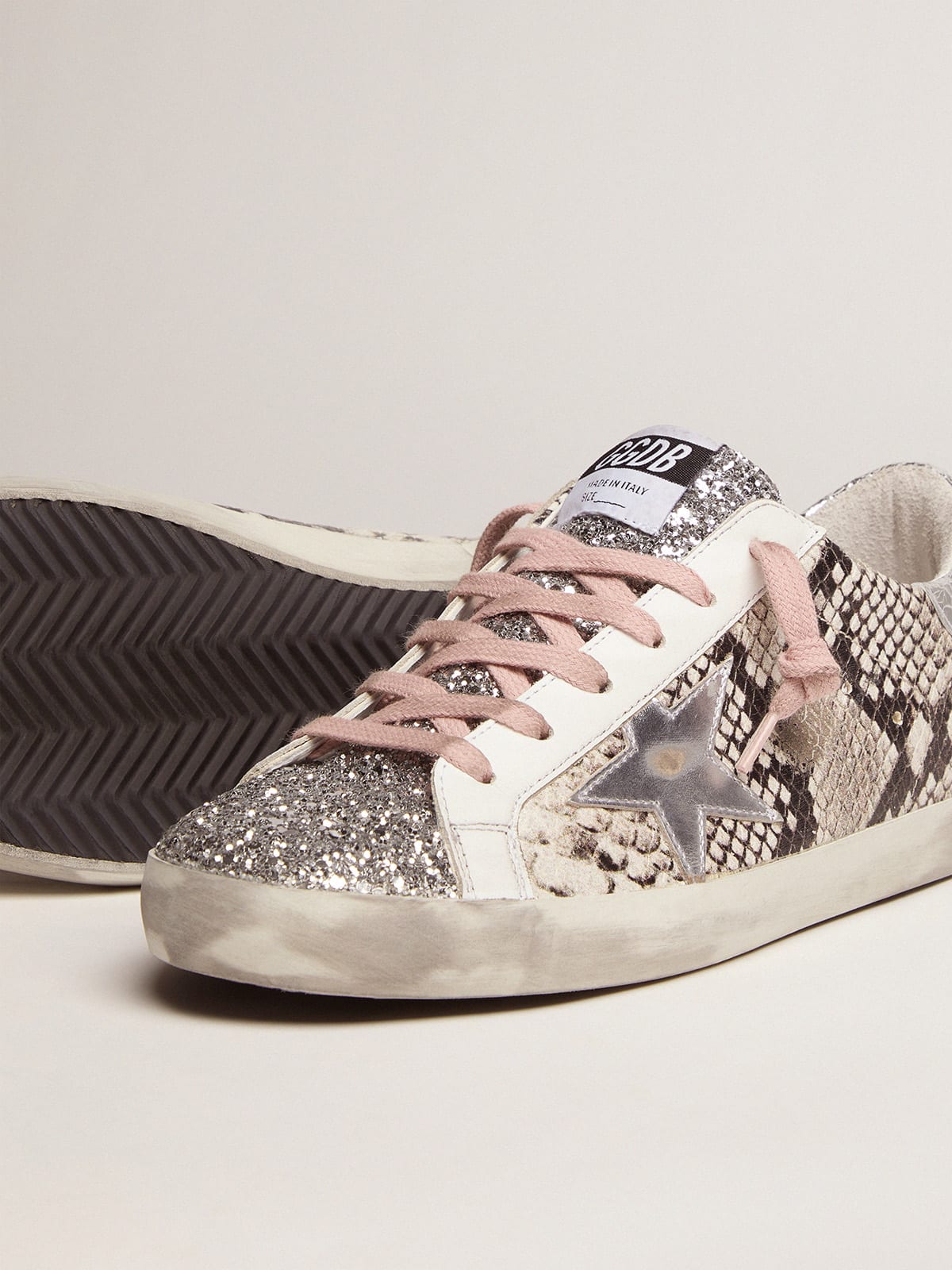 Super-Star LTD sneakers with snake print and glitter | Golden Goose