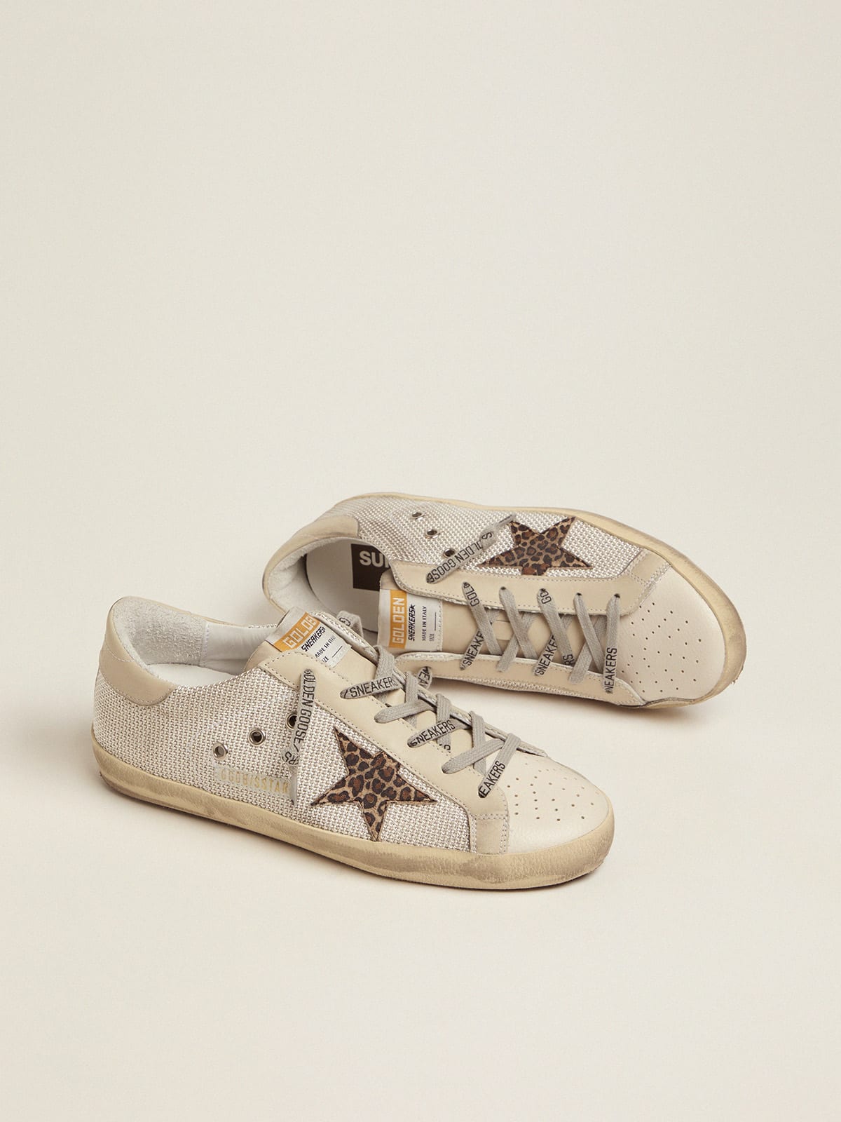 Golden Goose - Super-Star sneakers in mesh with leopard-print star in 