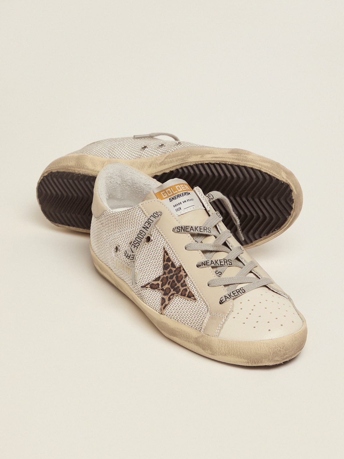 Golden Goose - Super-Star sneakers in mesh with leopard-print star in 