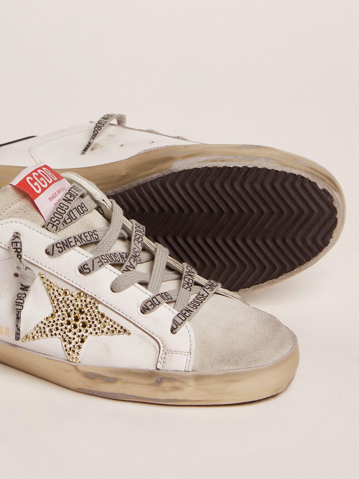 Golden Goose - Super-Star LTD sneakers with blue heel tab and Swarovski crystal star in 