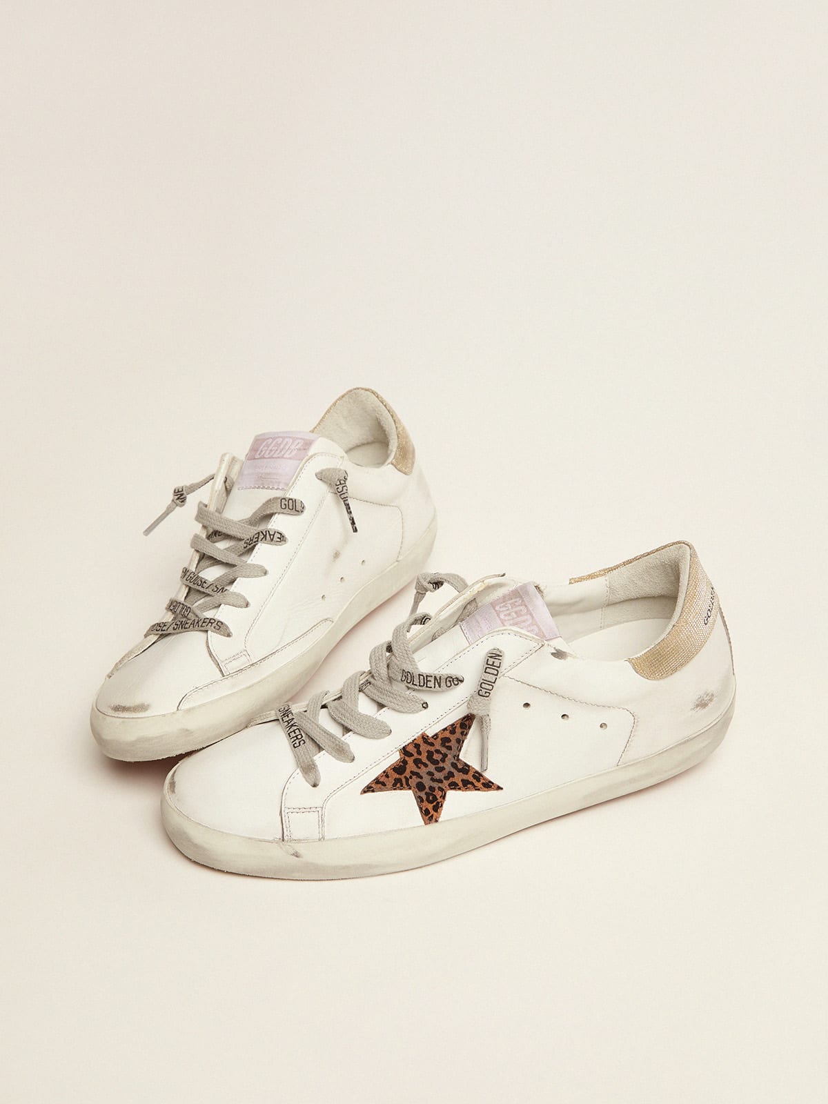 Super-Star LTD sneakers with leopard-print star and gold glitter heel tab |  Golden Goose