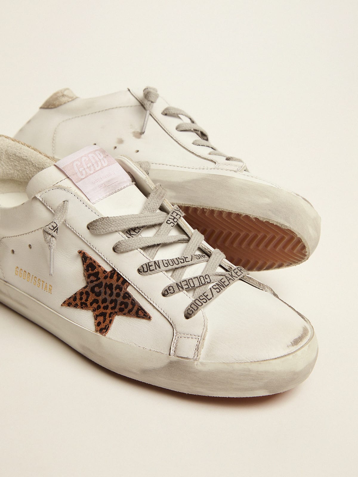 Super-Star LTD sneakers with leopard-print star and gold glitter heel tab |  Golden Goose
