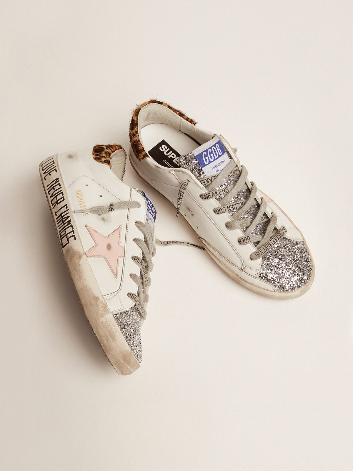 Super-Star sneakers with silver glitter tongue and handwritten ...