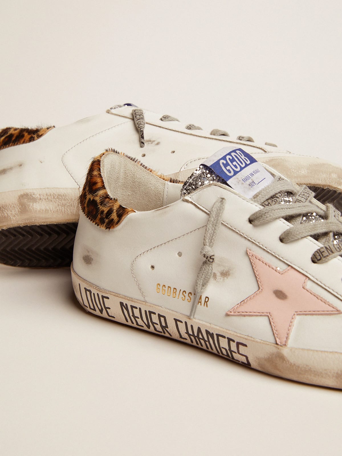 Super-Star sneakers with silver glitter tongue and handwritten lettering |  Golden Goose