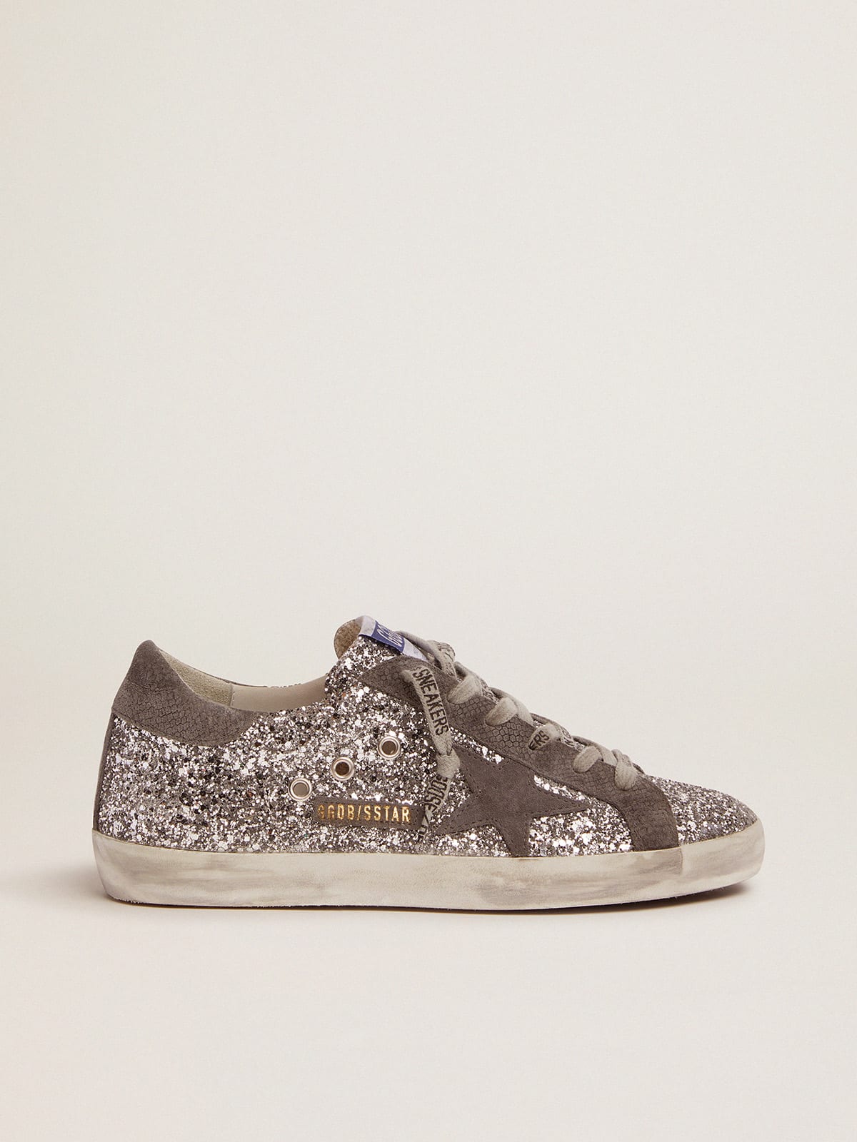 Sneakers Super Star paillettes argent es et en daim gris fonc