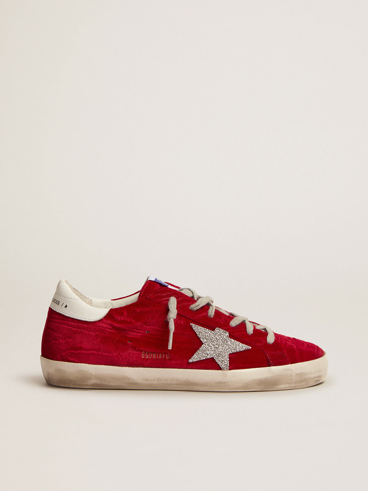 Super-Star LTD sneakers in red moiré velvet with Swarovski star | Golden  Goose
