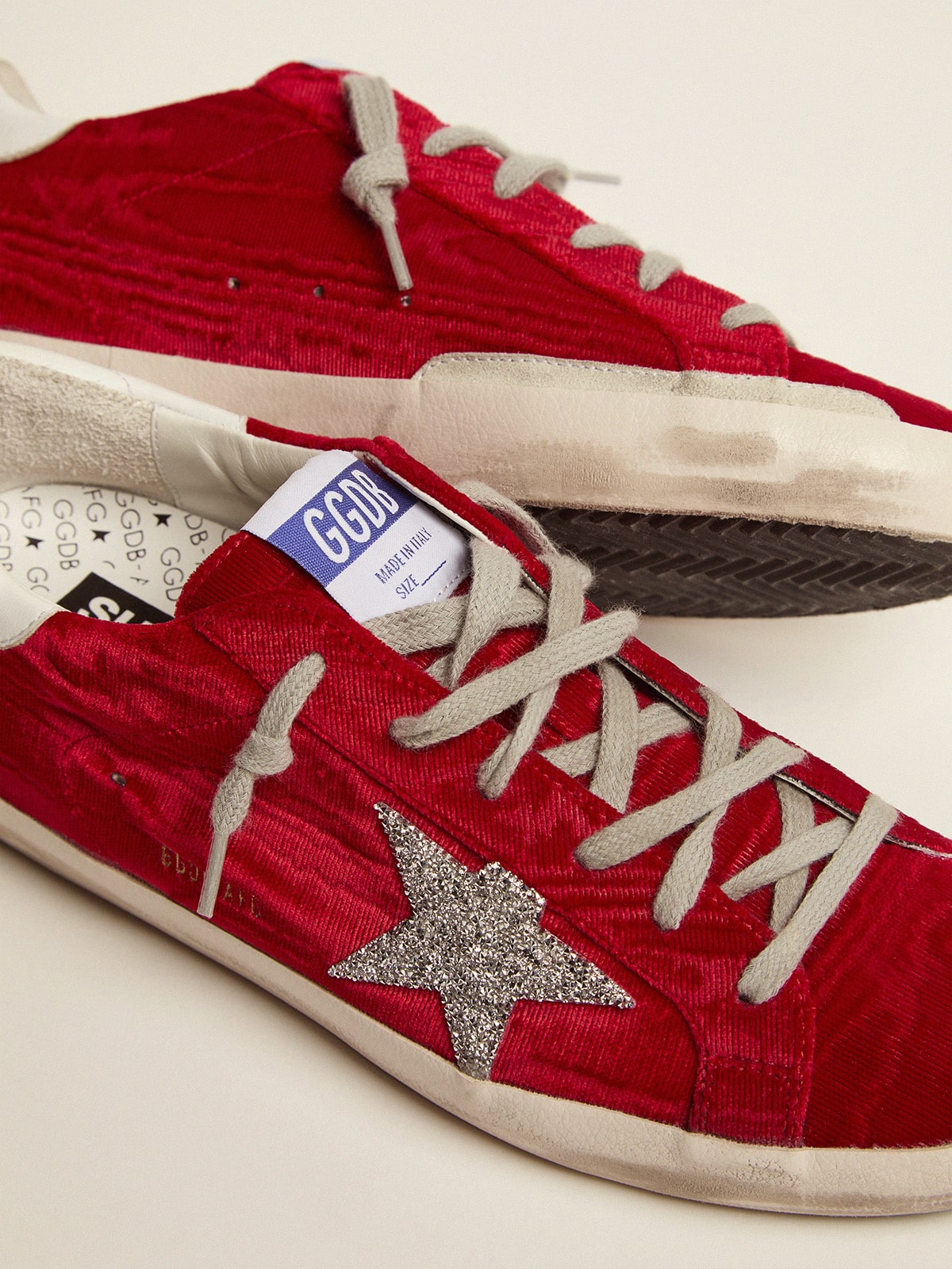 Super-Star LTD sneakers in red moiré velvet with Swarovski star | Golden  Goose