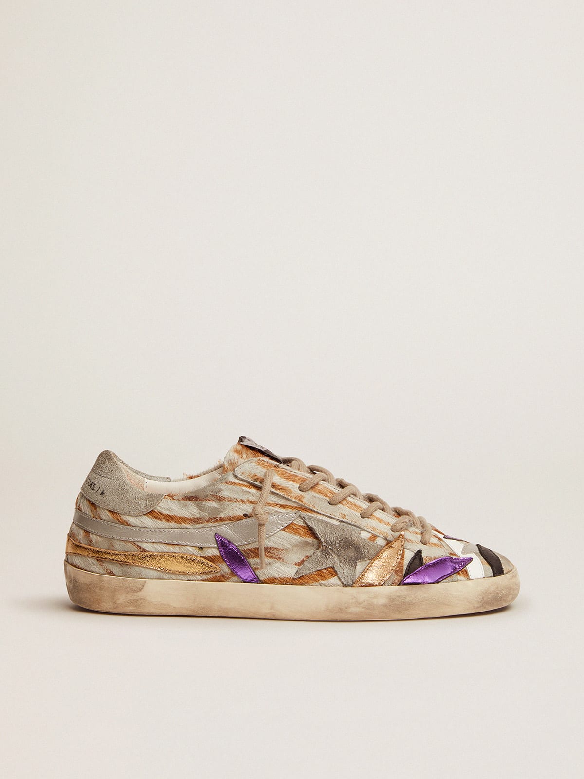 Super-Star sneakers in zebra-print pony skin with colored laminated leather  petals