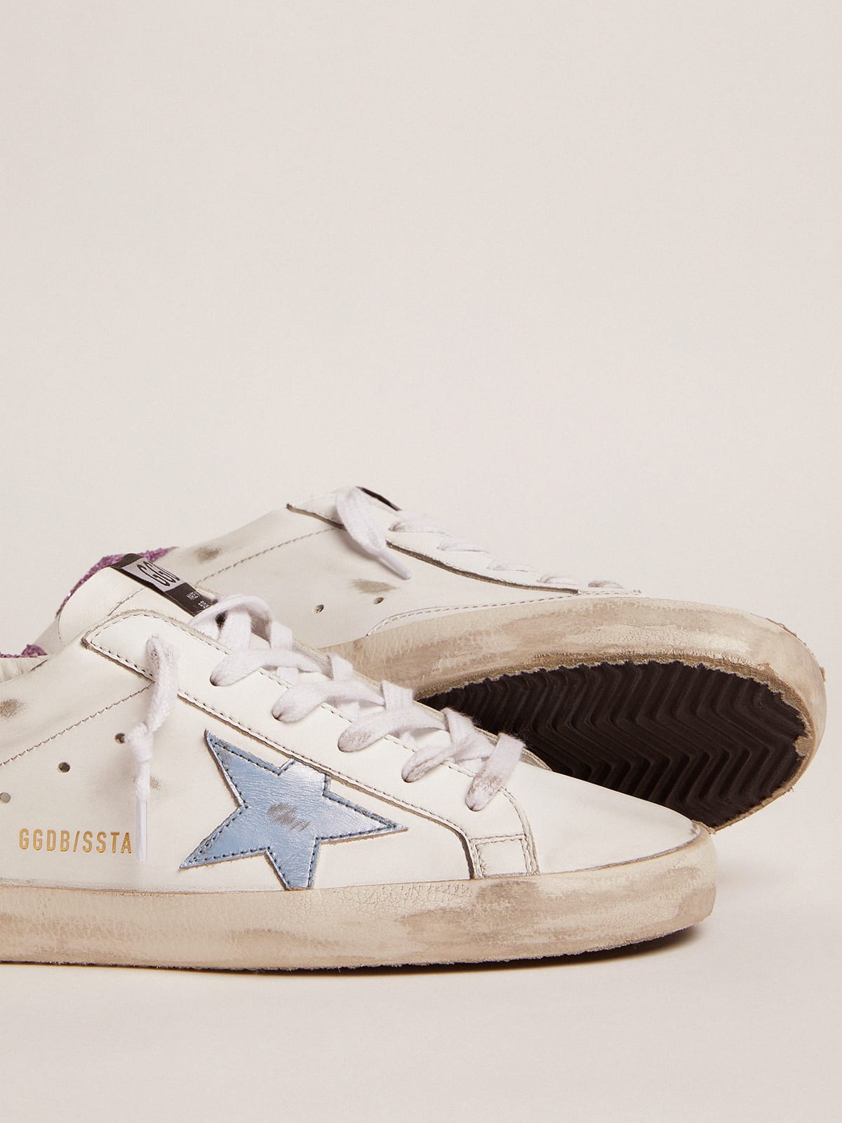 Golden Goose - Super-Star sneakers with lavender glitter heel tab and light blue star in 