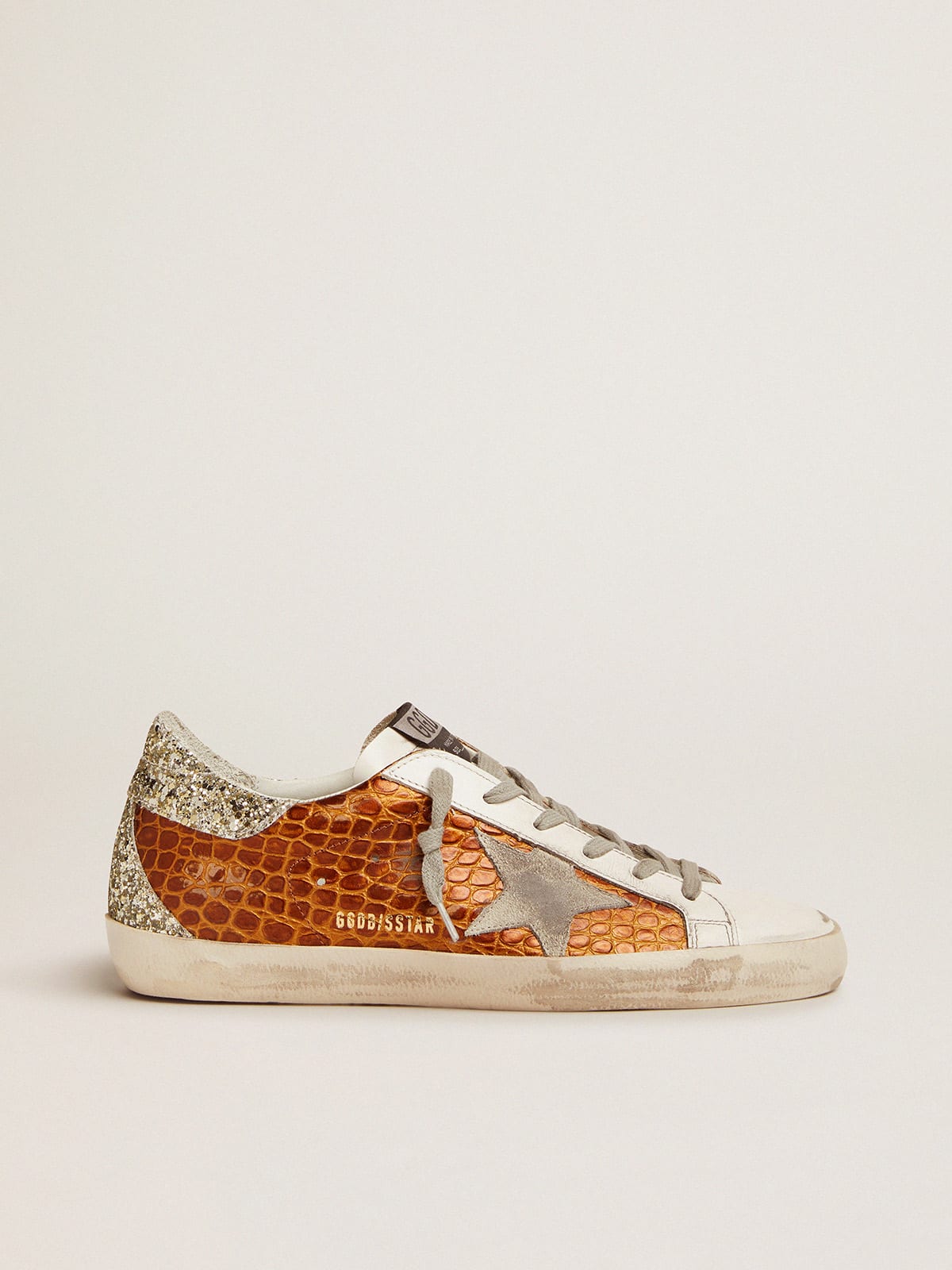 Super Star sneakers in crocodile print leather with light green