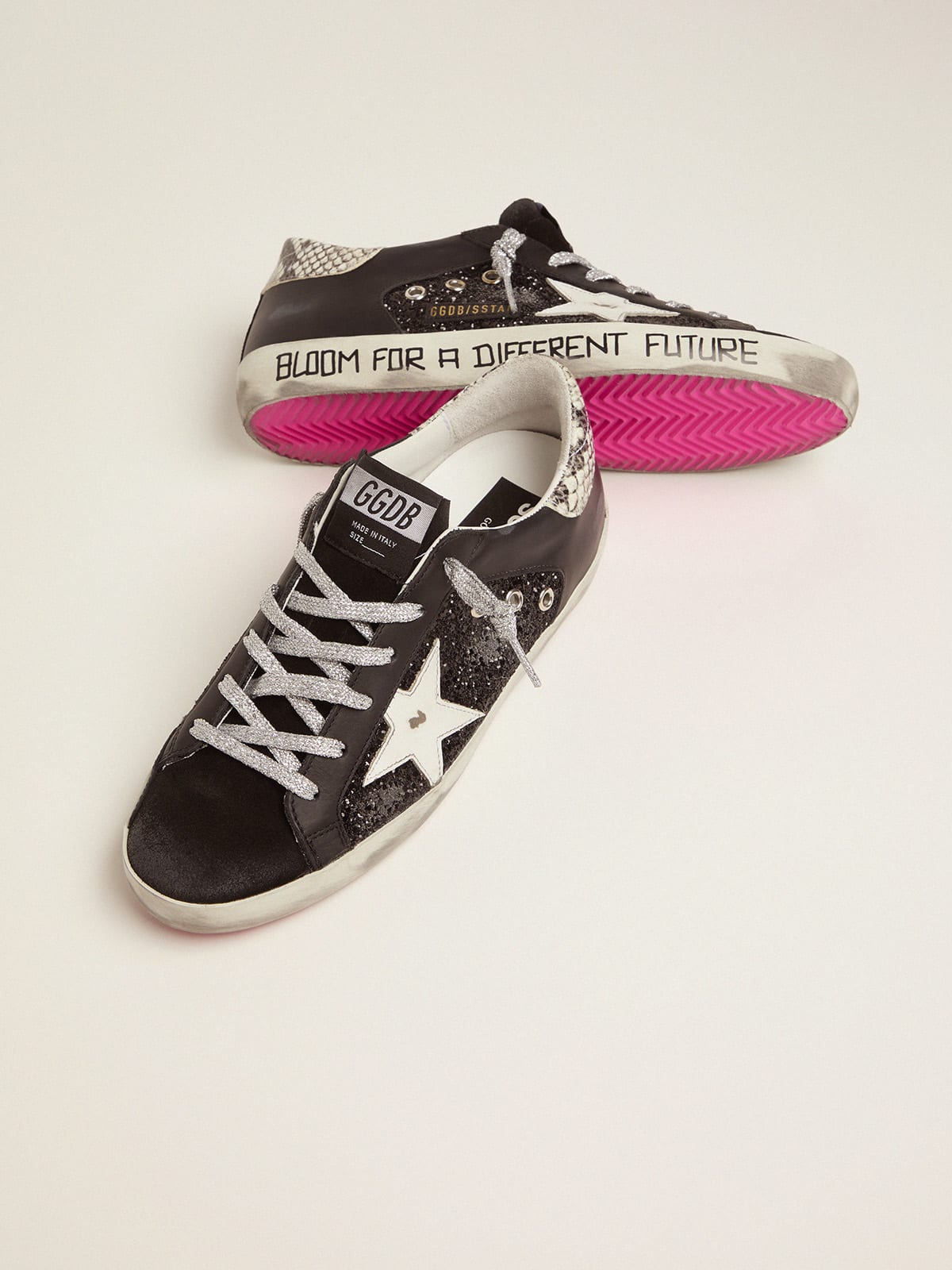 Super-Star sneakers with glitter and handwritten lettering | Golden Goose
