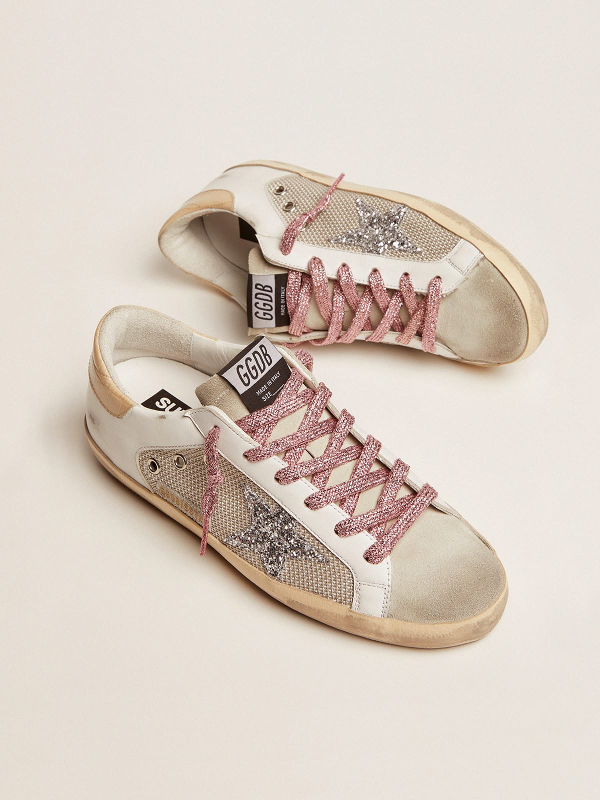 Super-Star sneakers in white leather and silver mesh | Golden Goose