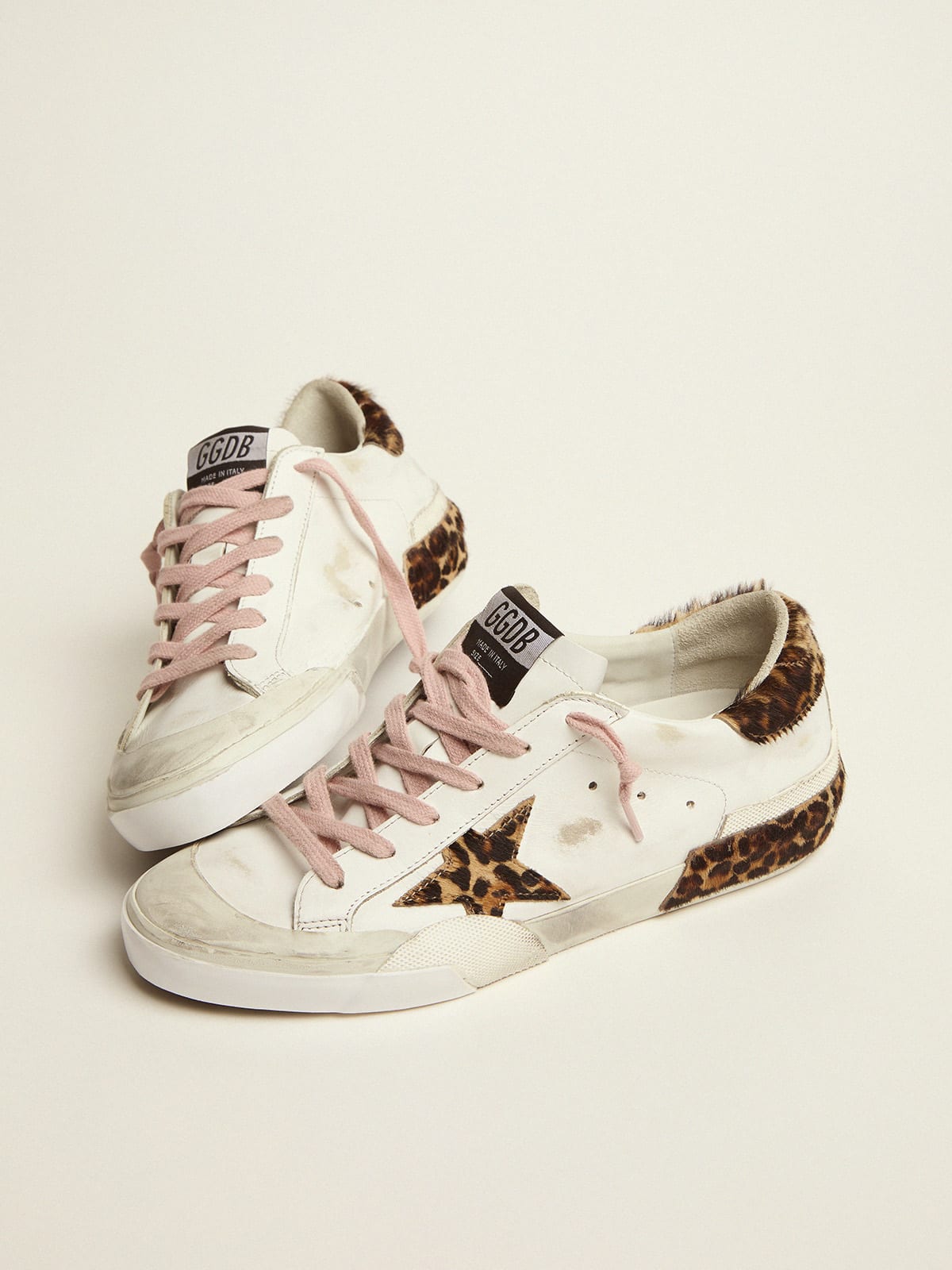 Super-Star sneakers in white leather with details and multi-foxing in  leopard-print pony skin