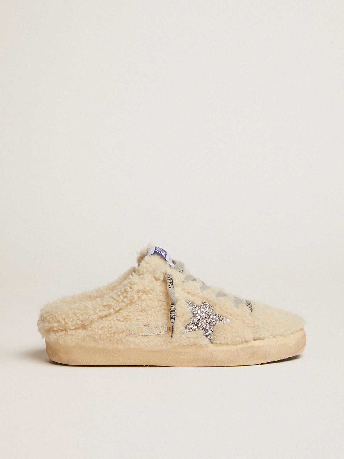Golden Goose - Super-Star Sabots in white shearling with glitter star   in 