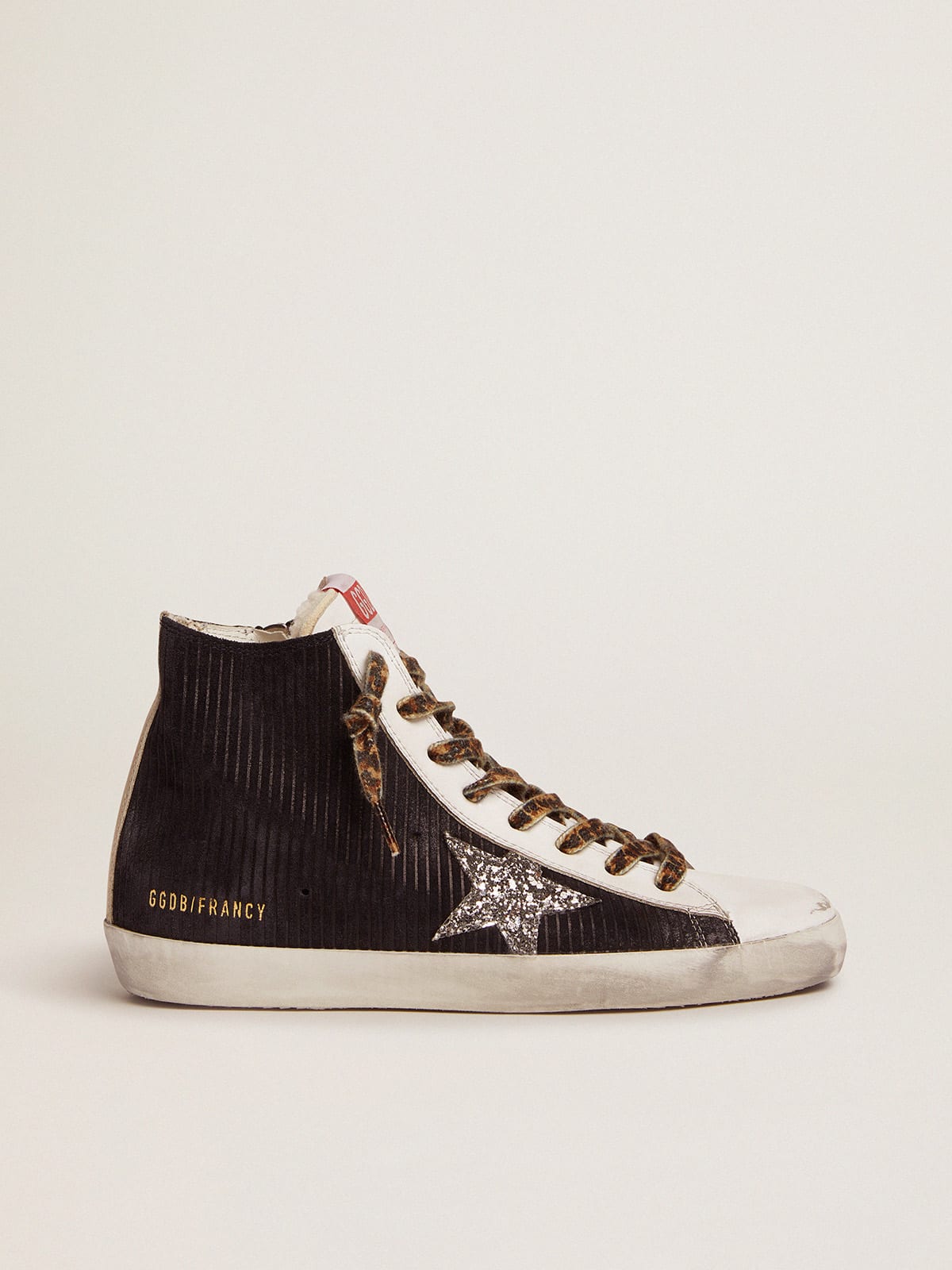 Francy sneakers in black suede with corduroy print and shearling lining |  Golden Goose