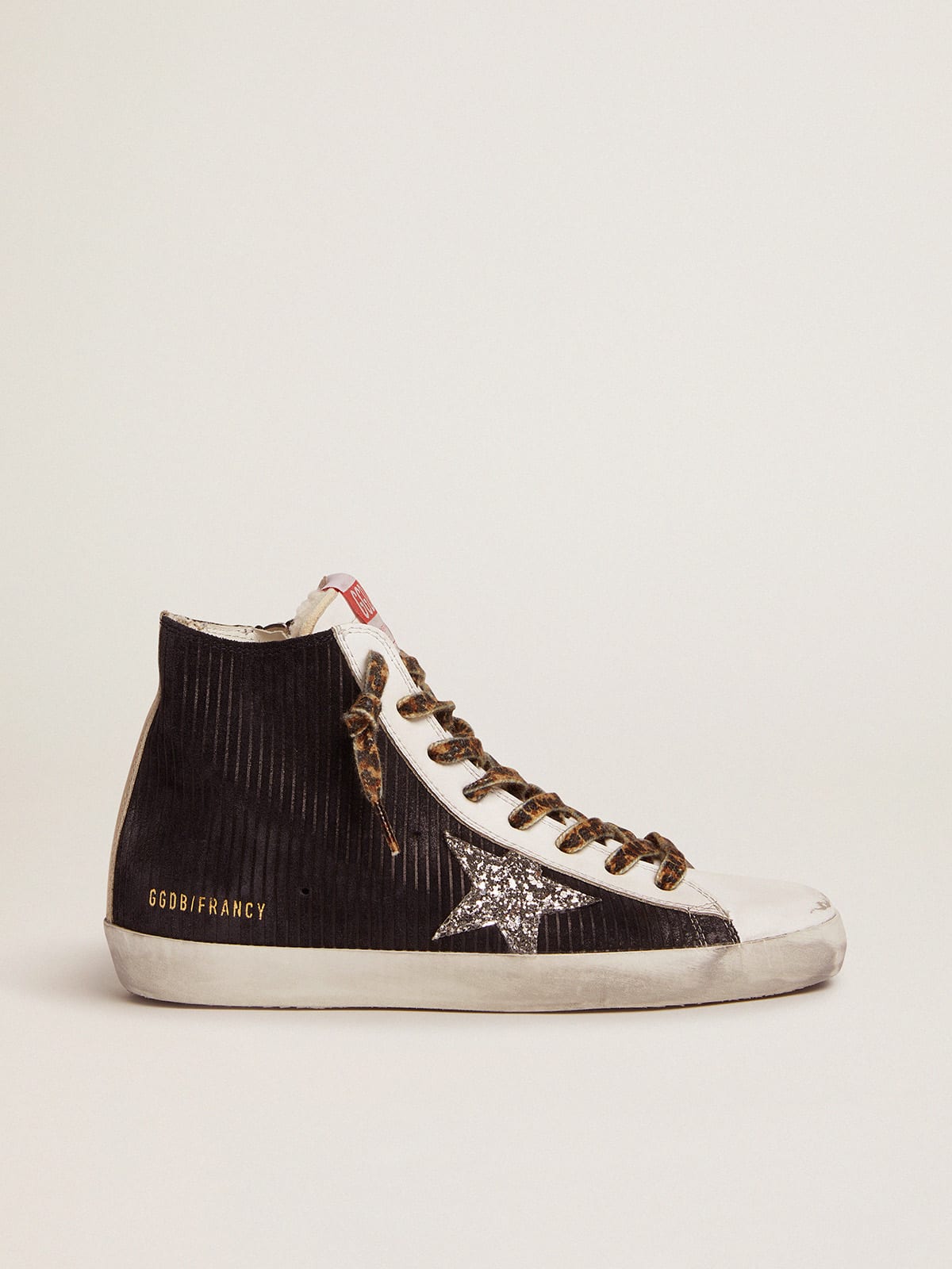 Francy sneakers in black suede with corduroy print and shearling ...