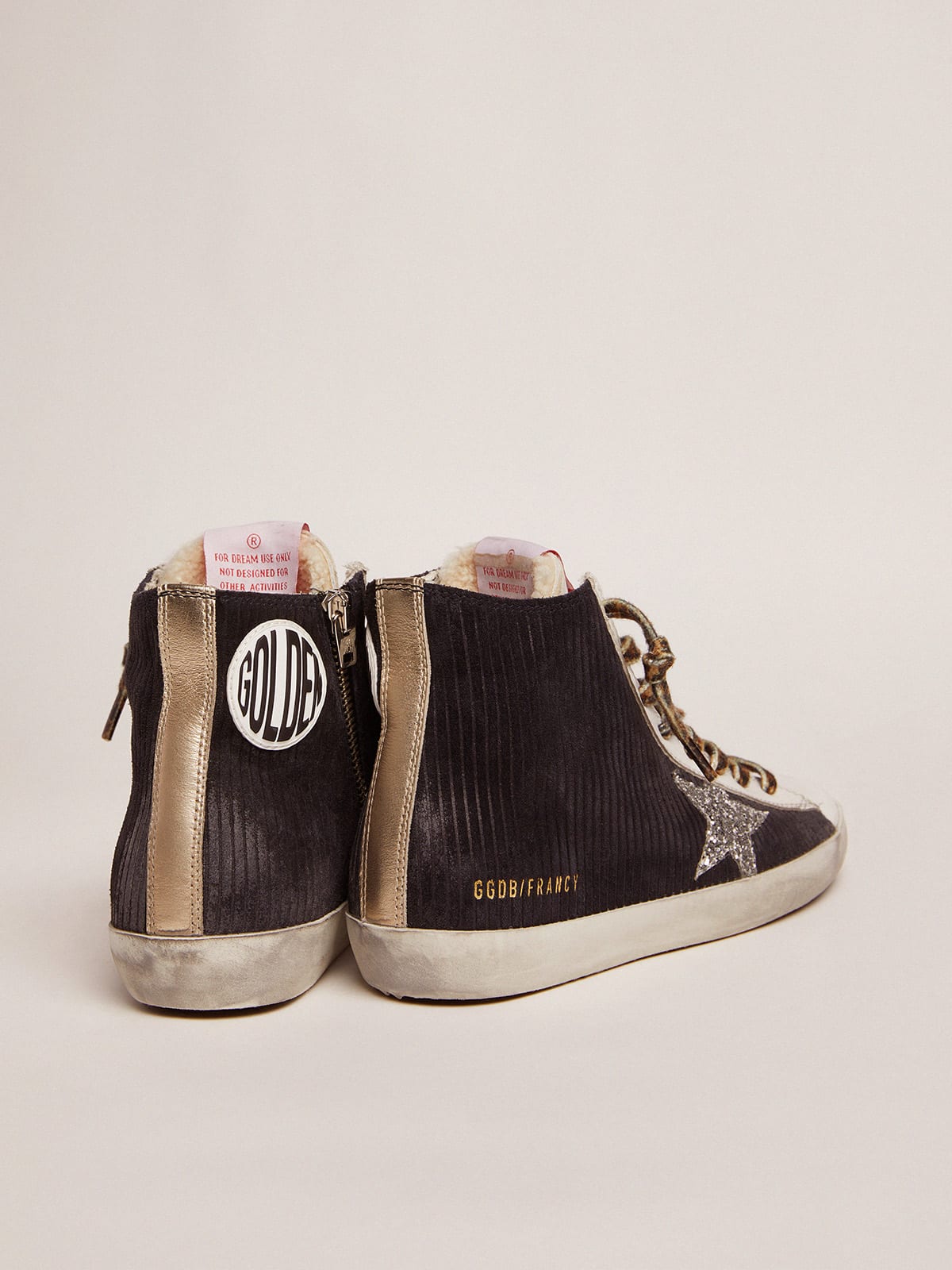 Francy sneakers in black suede with corduroy print and shearling lining |  Golden Goose